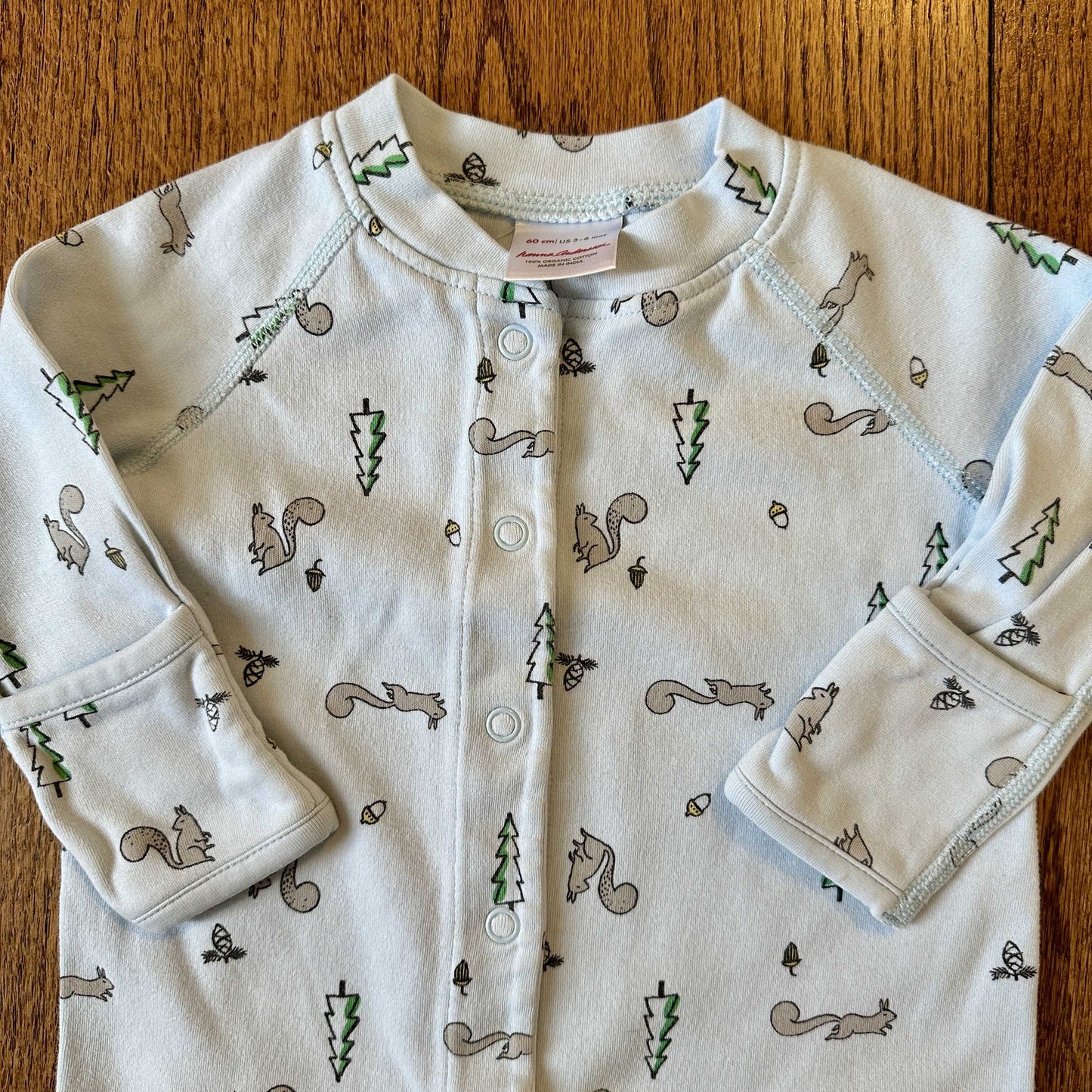 #95 EUC Boys Hanna Andersson Squirrel Baby Sleeper, size 3-6 months