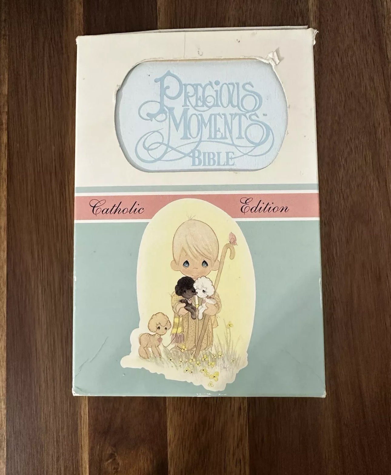 #111 Precious Moments Holy Bible Catholic Edition Blue Mist