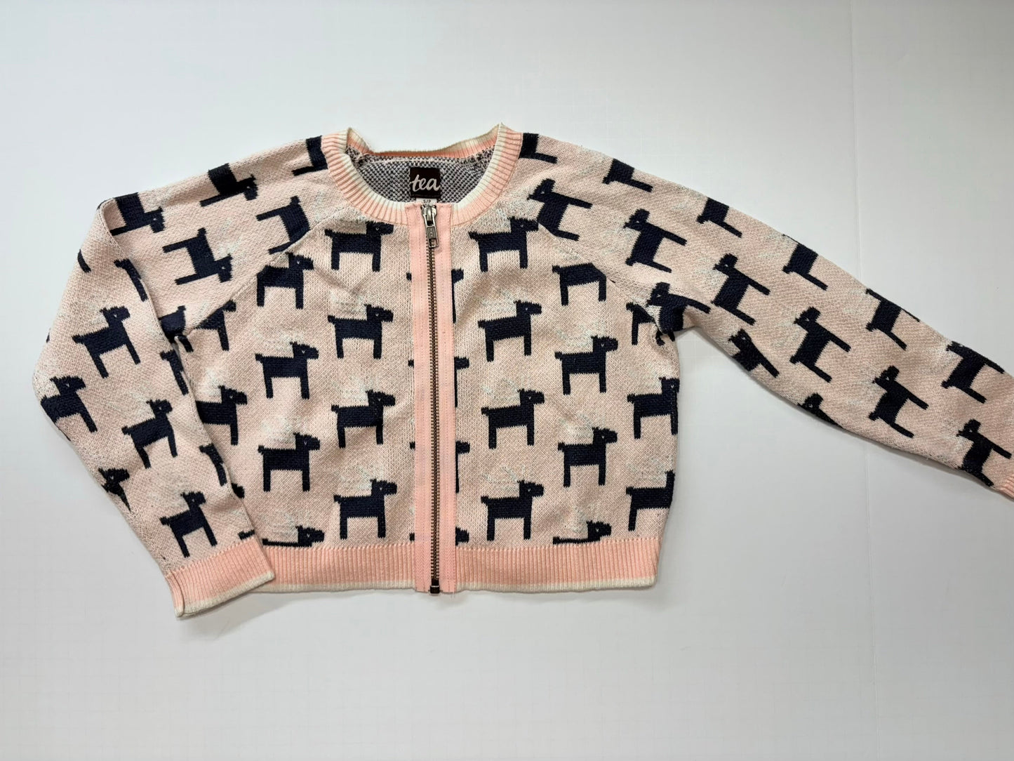 Seller 189 Girls 4-5 Tea Collection Pink Reindeer Zipper Cardigan VGUC