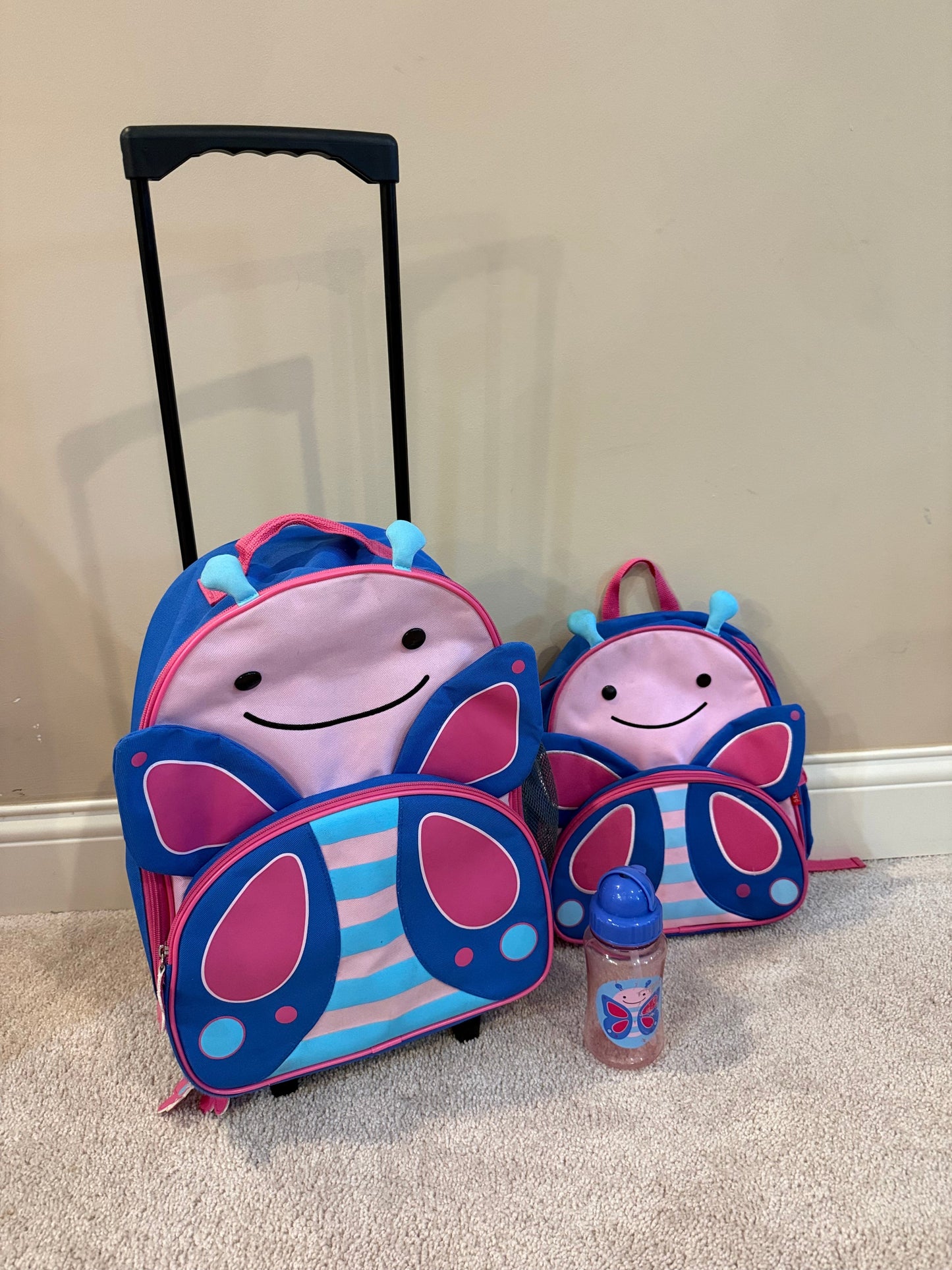 Reduced Seller #142 Skip Hop Butterfly Rolling suitcase, backpack and cup