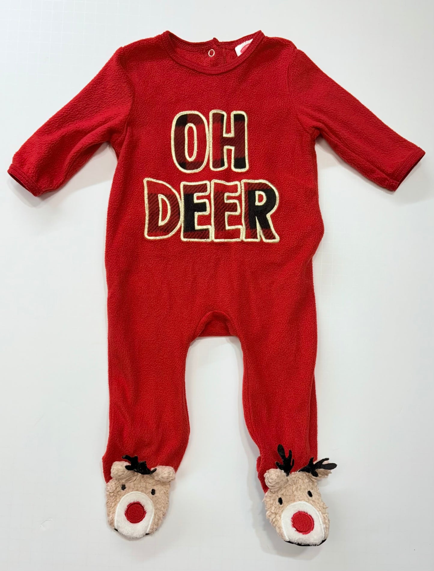 Seller 189 6-9m "Oh Deer" Fleece Pajamas with Footies & Butt Flap EUC