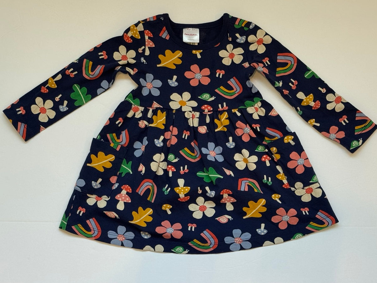 #82 Hanna Andersson Navy Blue Flowery Forest Dress Girls Size 2T (85cm)
