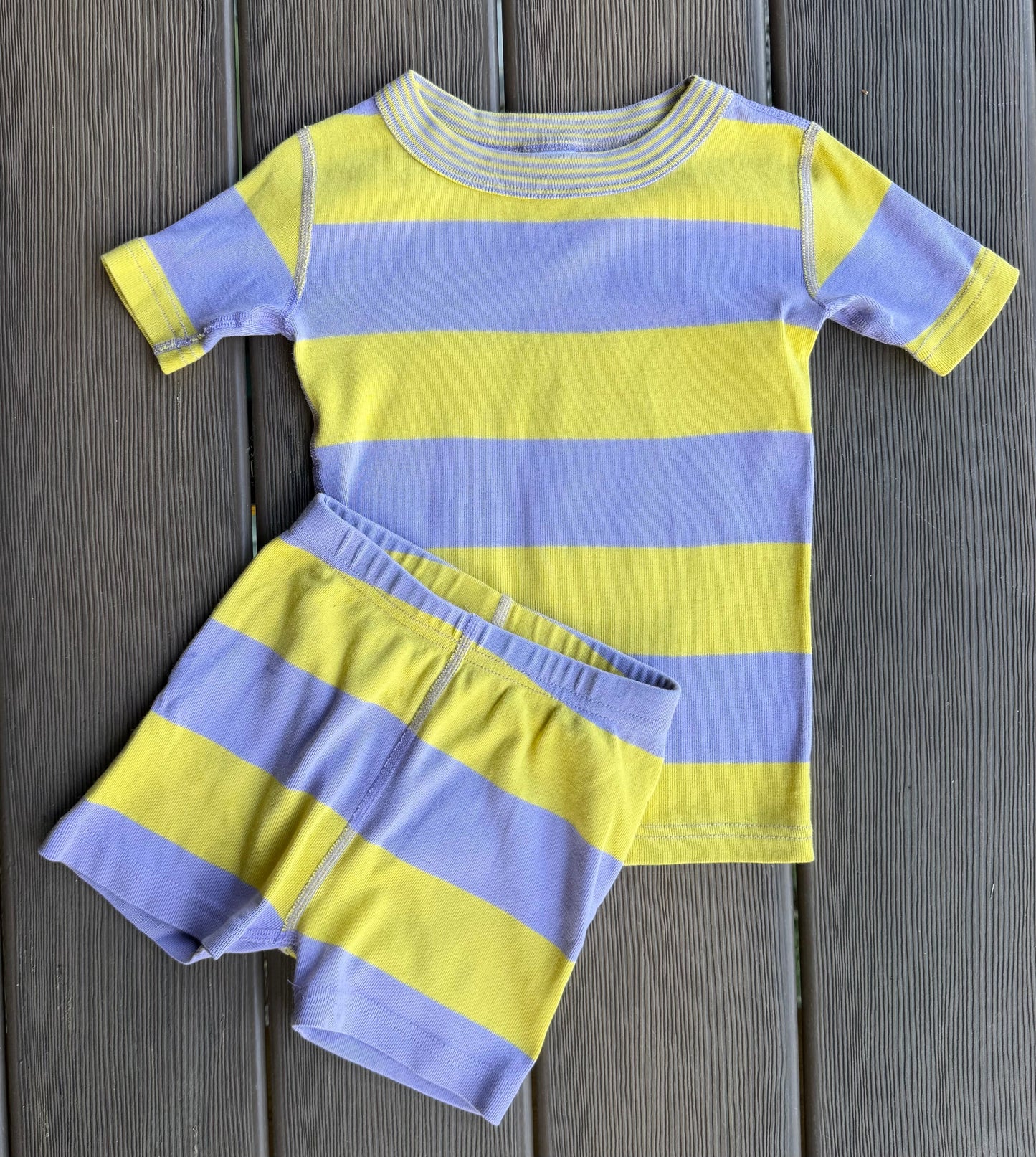 #28 Hanna Andersson Purple/Yellow Striped Pajamas Size 4