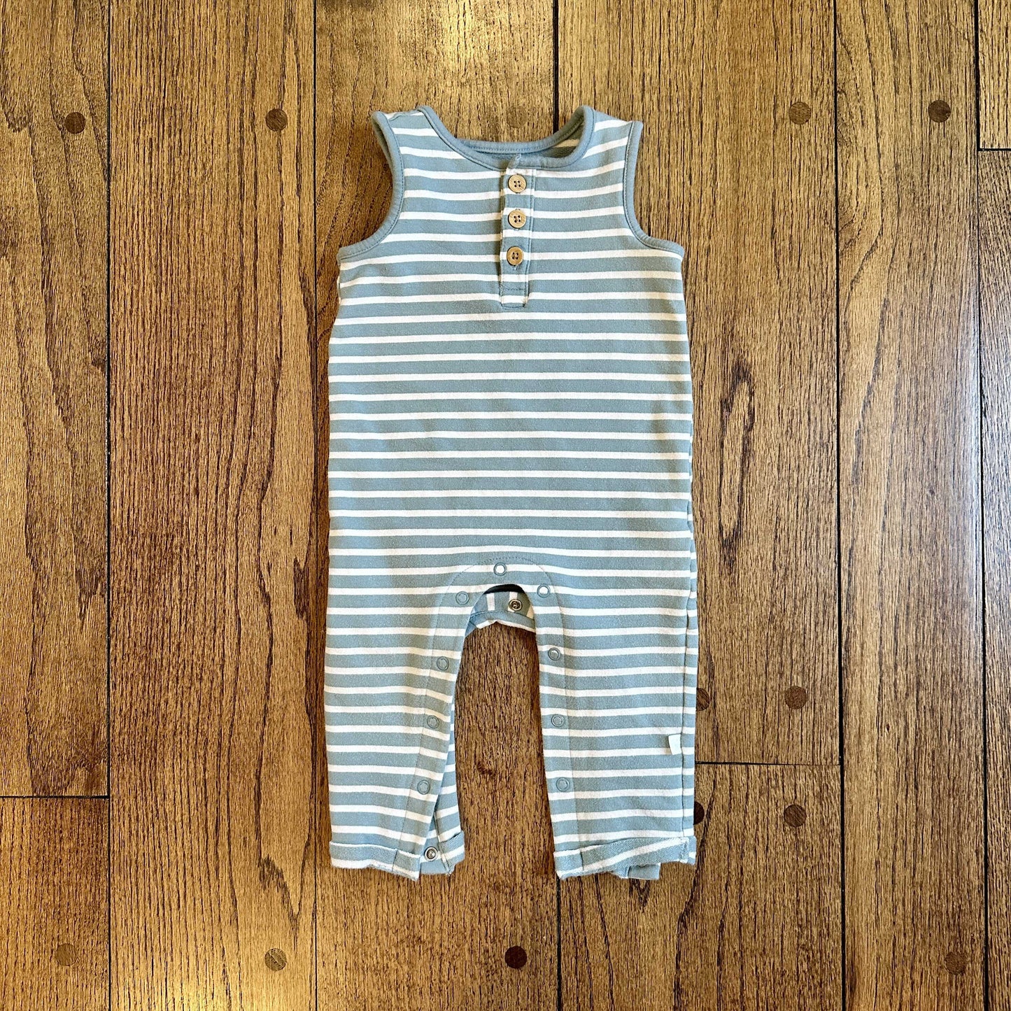 #95 EUC Boys Carter Little Planet Blue Striped Tank Top Pant Romper, size 12 months
