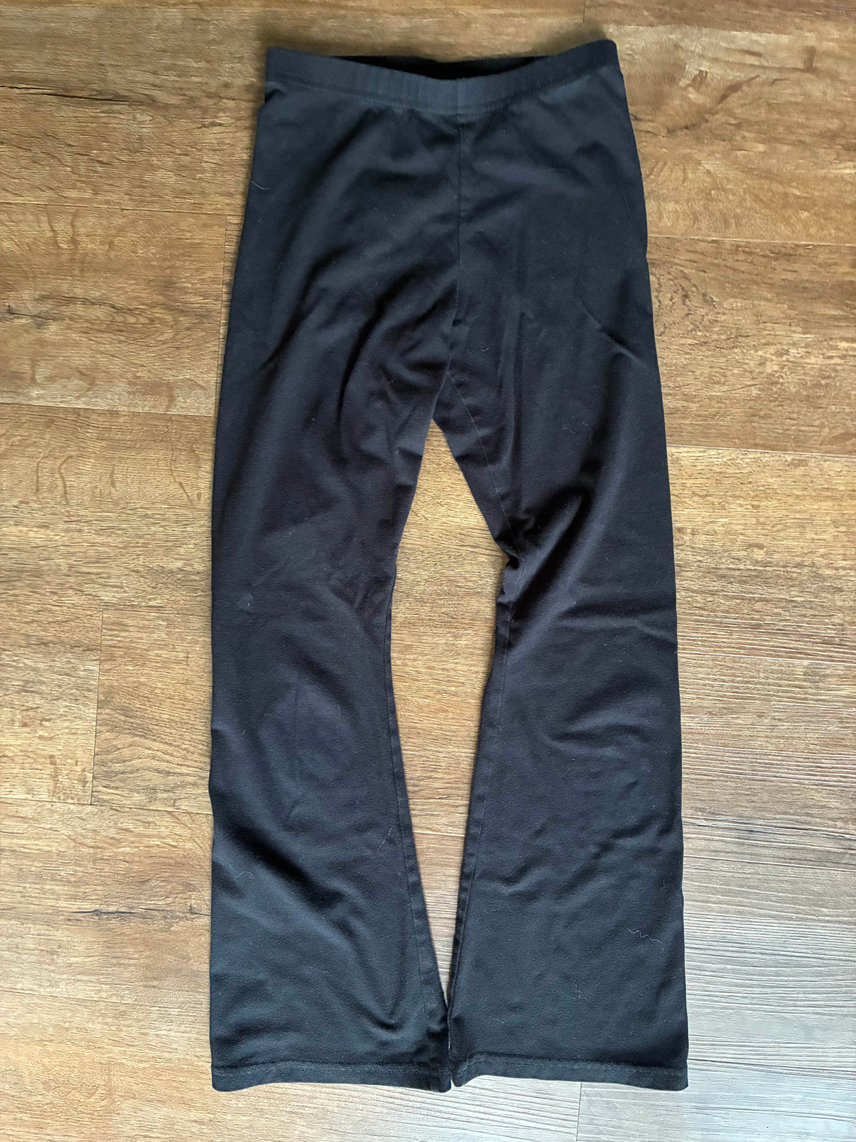 #126 2 Pairs Leggings Gray with Black Cat & Old Navy Black Flare Leggings Girls L 10/12