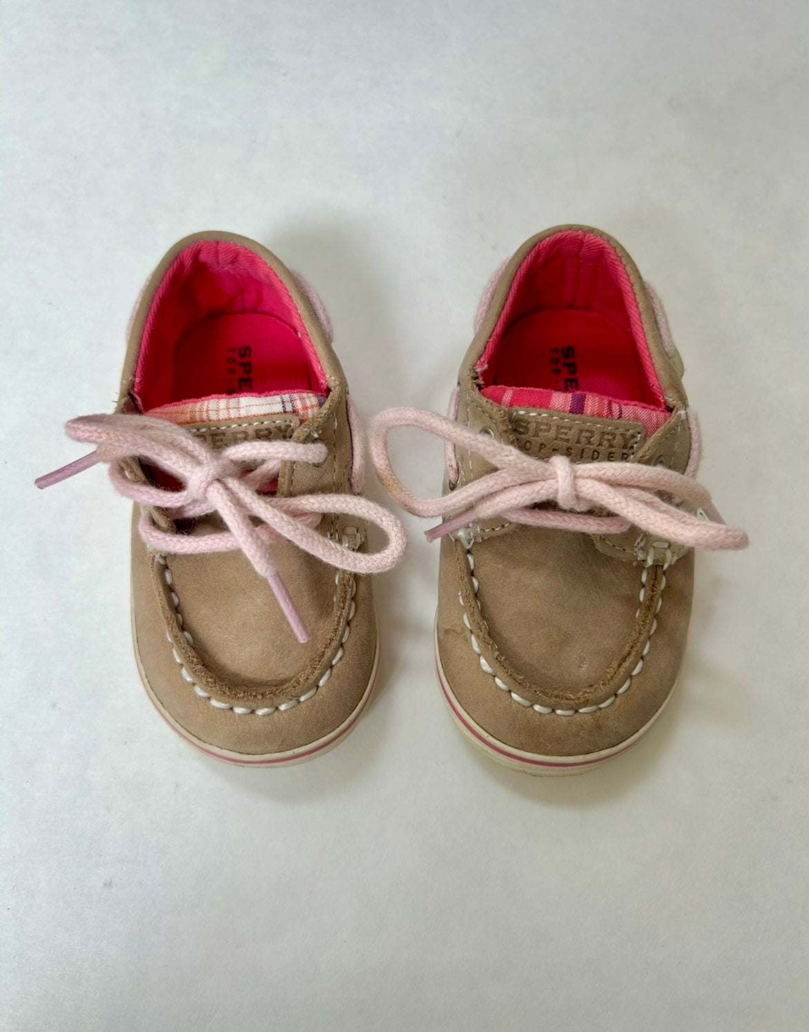 #200 Girls Size 3 Sperry shoes pink plaid