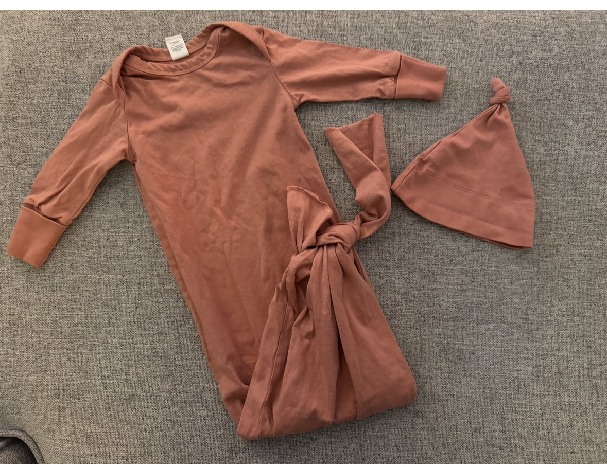 REDUCED # 92 girl newborn gown set with hat. Worn 5 mins for picture