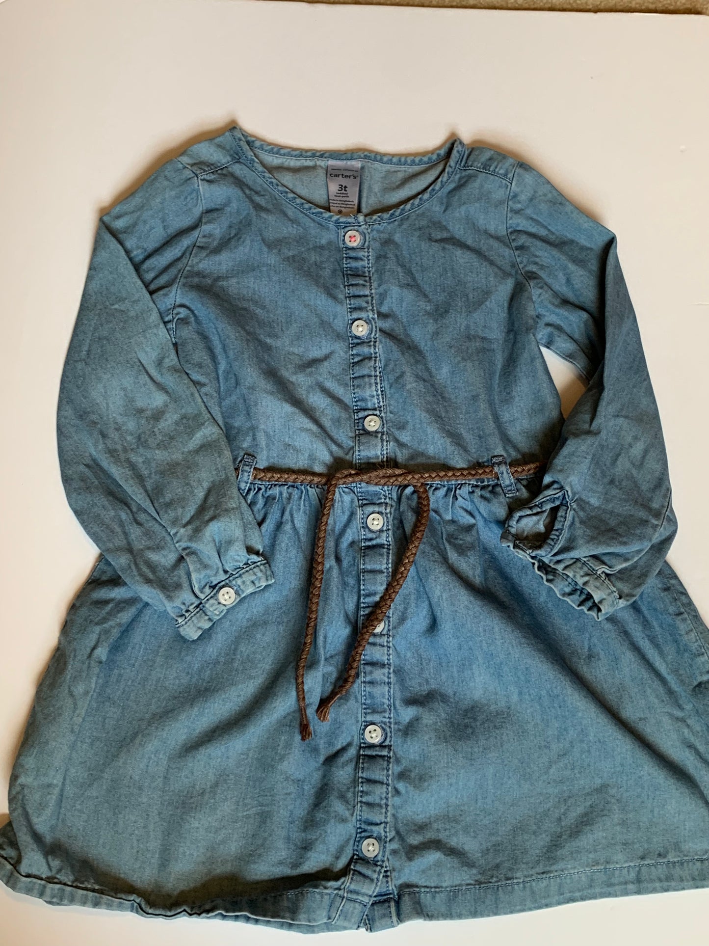 Seller #2 - 3T Girls Lightweight Demin Dress with Faux-Leather Braided Belt
