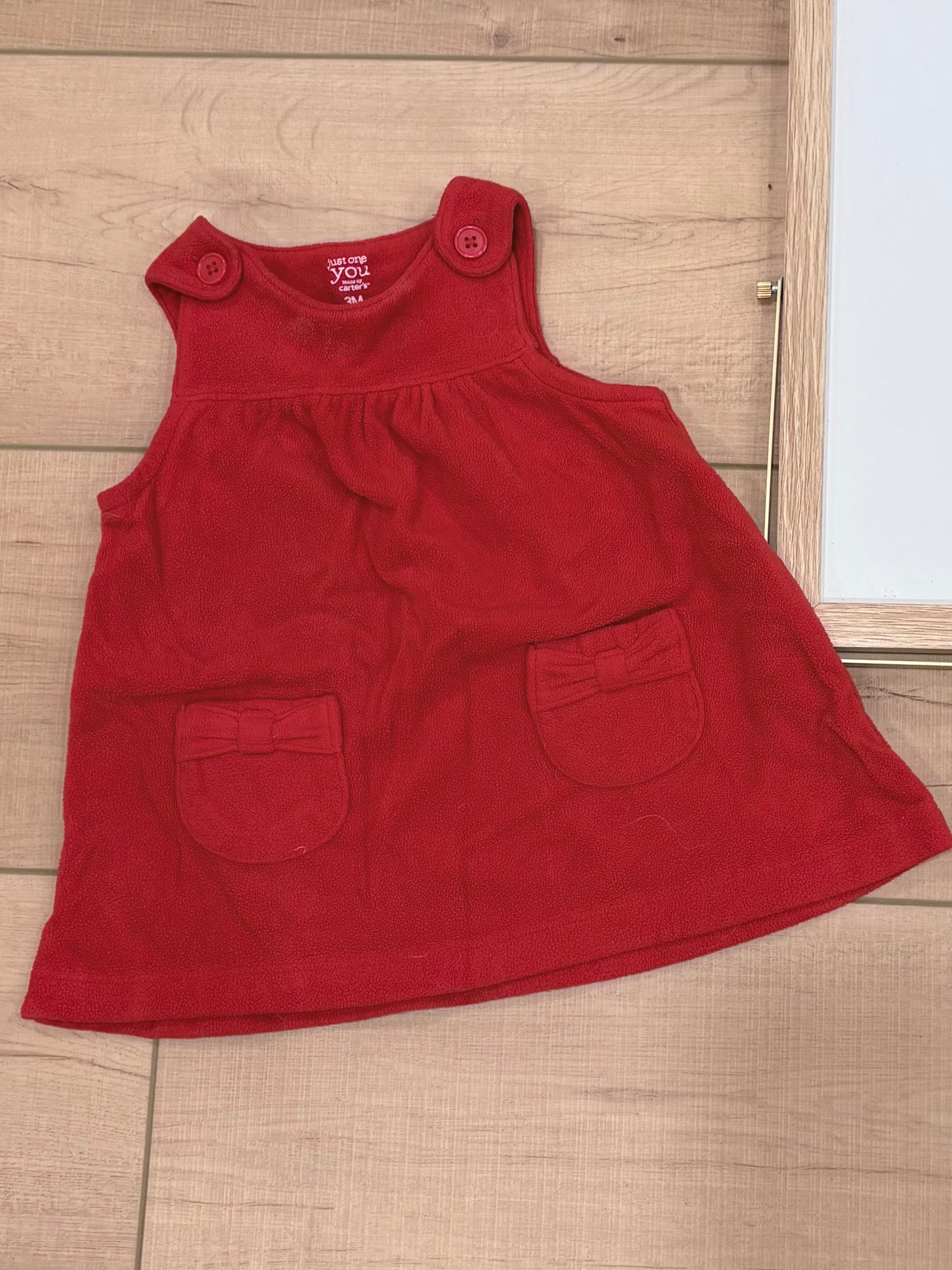 #37 0-3M Girls Fleece Jumper Dress with Bow Pockets Just One You by Carters
