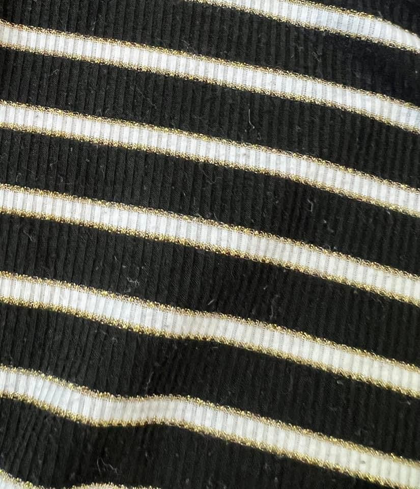 #66 Women’s XXL maternity top (black/gold/cream striped) with side ruching