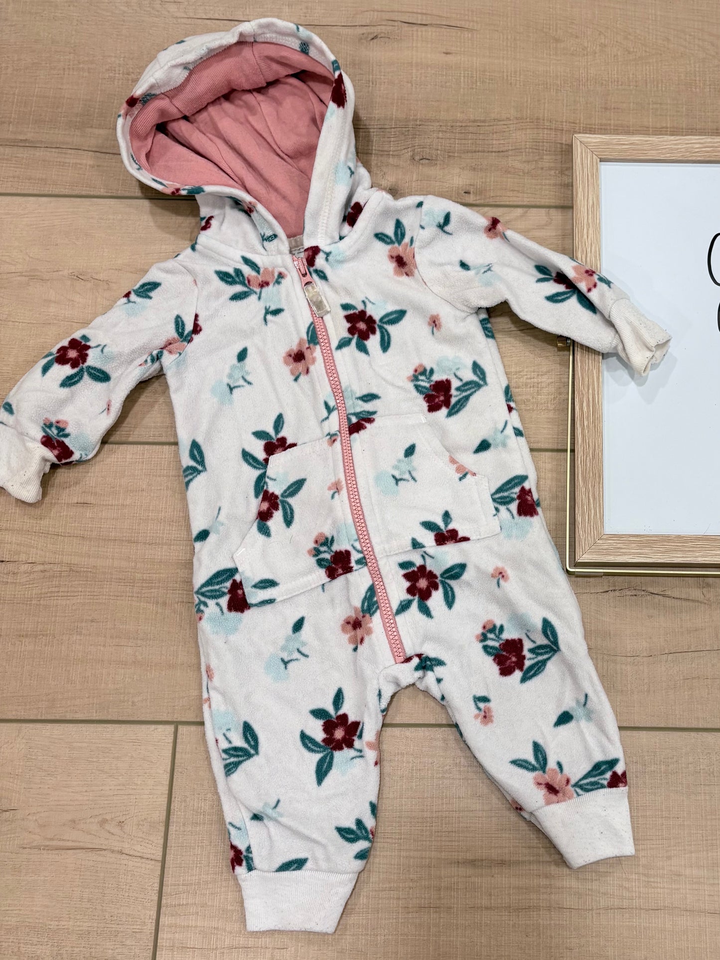 #37 0-3M Girls Floral Fleece Jumpsuit Carter's