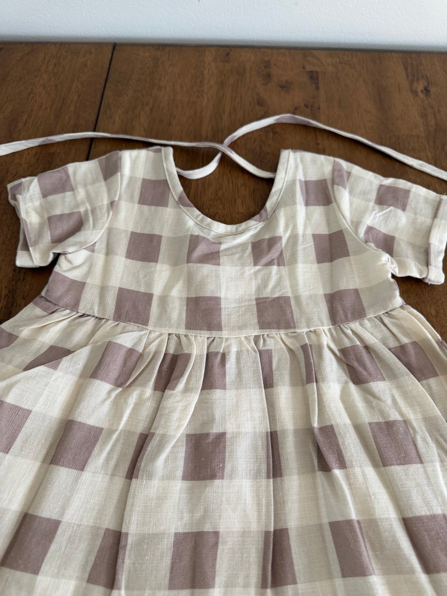 *reduced* #117, Girls 3T, Cheeky Plum cream/purple checkered linen dress, New