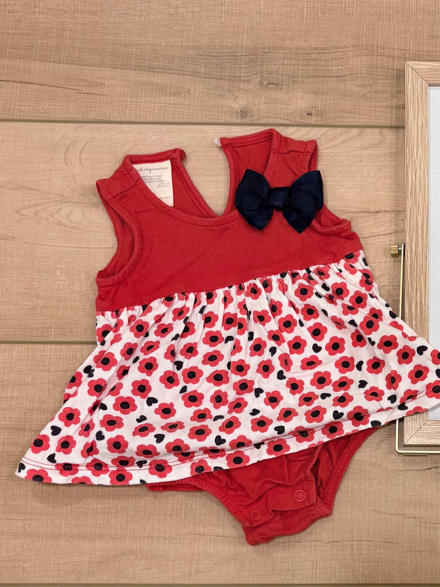 #37 0-3M Girls First Impressions Bow and Floral Skirted Onesie Bodysuit Dress