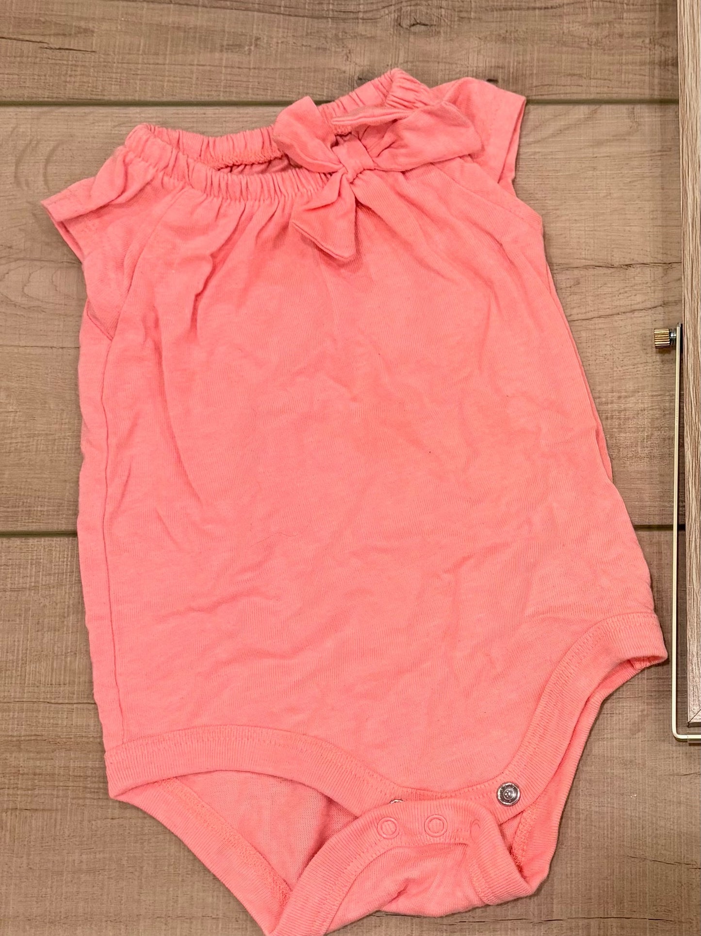 #37 0-3M Girls Cherokee Bright Coral Bow Neck Onesie Bodysuit