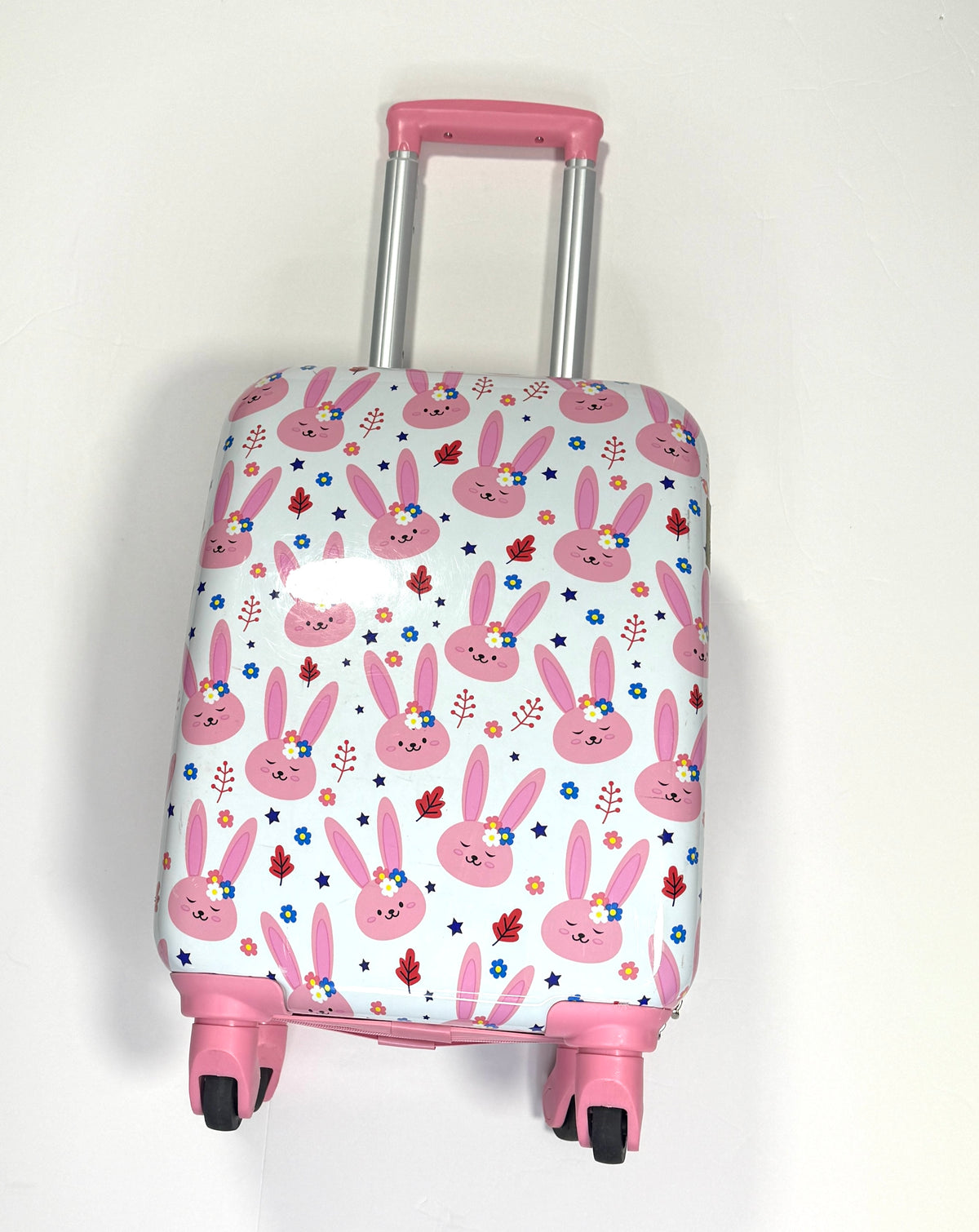 155 Child's Rolling Suitcase Bunny Pattern VGUC (smaller than a carry on size)