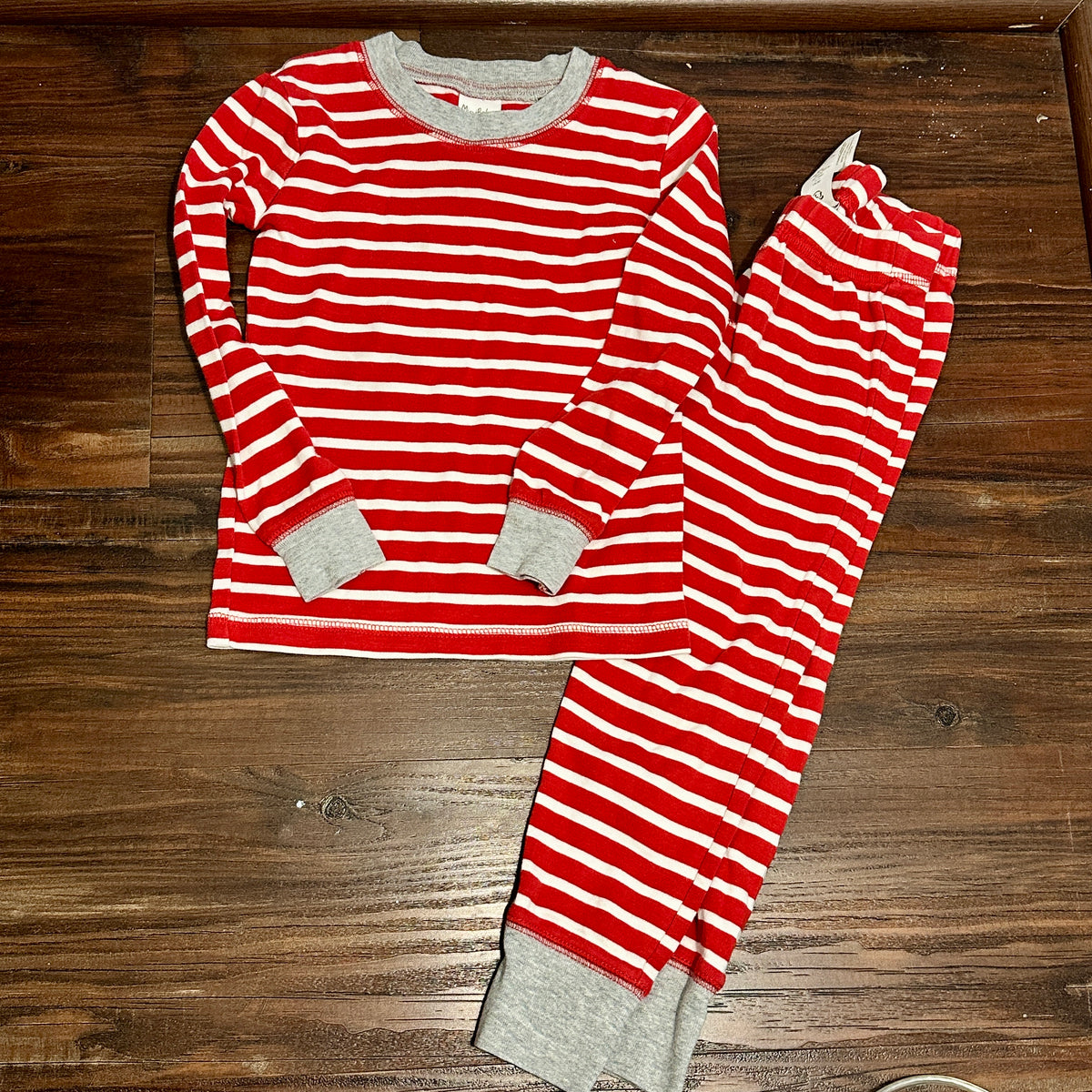 #48 Mini Boden Red & White Striped PJs 4-5