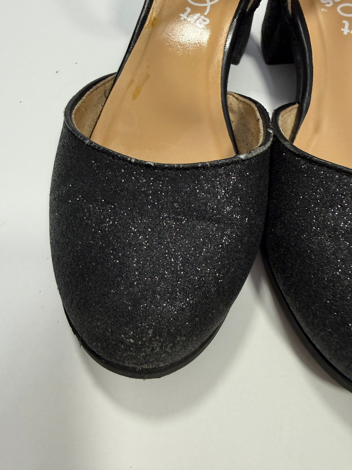 155 Girls Cat and Jack Size 1 Black Sparkle Kitten Heel Dress Shoes - a bit of sparkle wearing off (but not bad!)