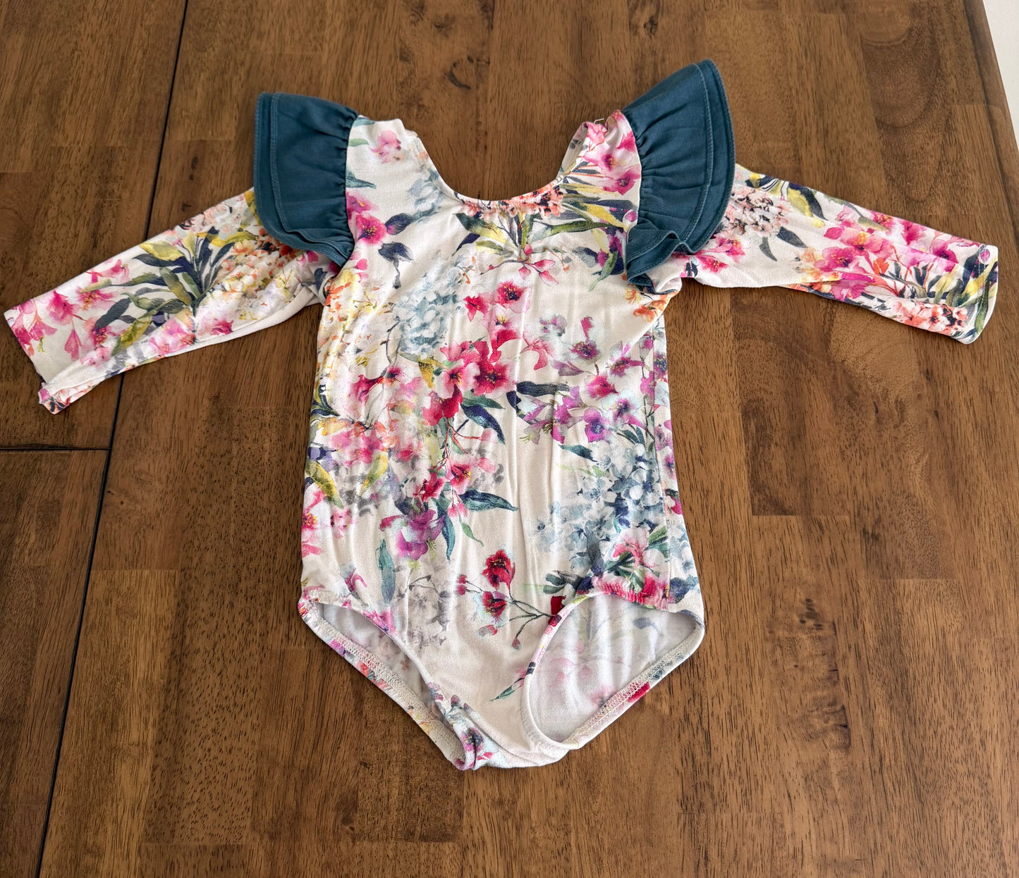*reduced* #117, Girls 4T, This Tribe of Three floral ruffle top, GUC