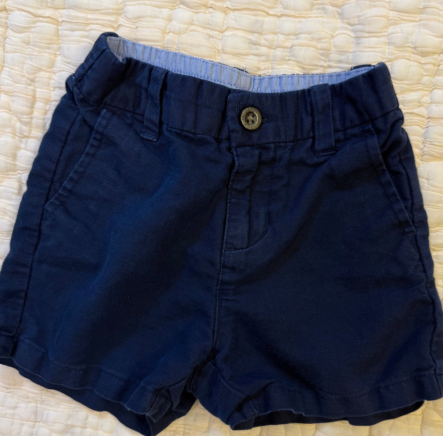 Seller 17 Janie & Jack Boys Navy Linen Cotton Gingham Shorts 12-18mo.