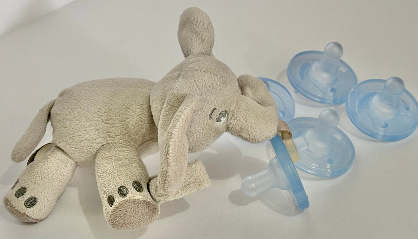 #132 - REDUCED - Bundle of Philips Avent: Elephant Soothie Snuggle Pacifier Holder + 5 Soothie 0-3M Pacifiers - NWOT