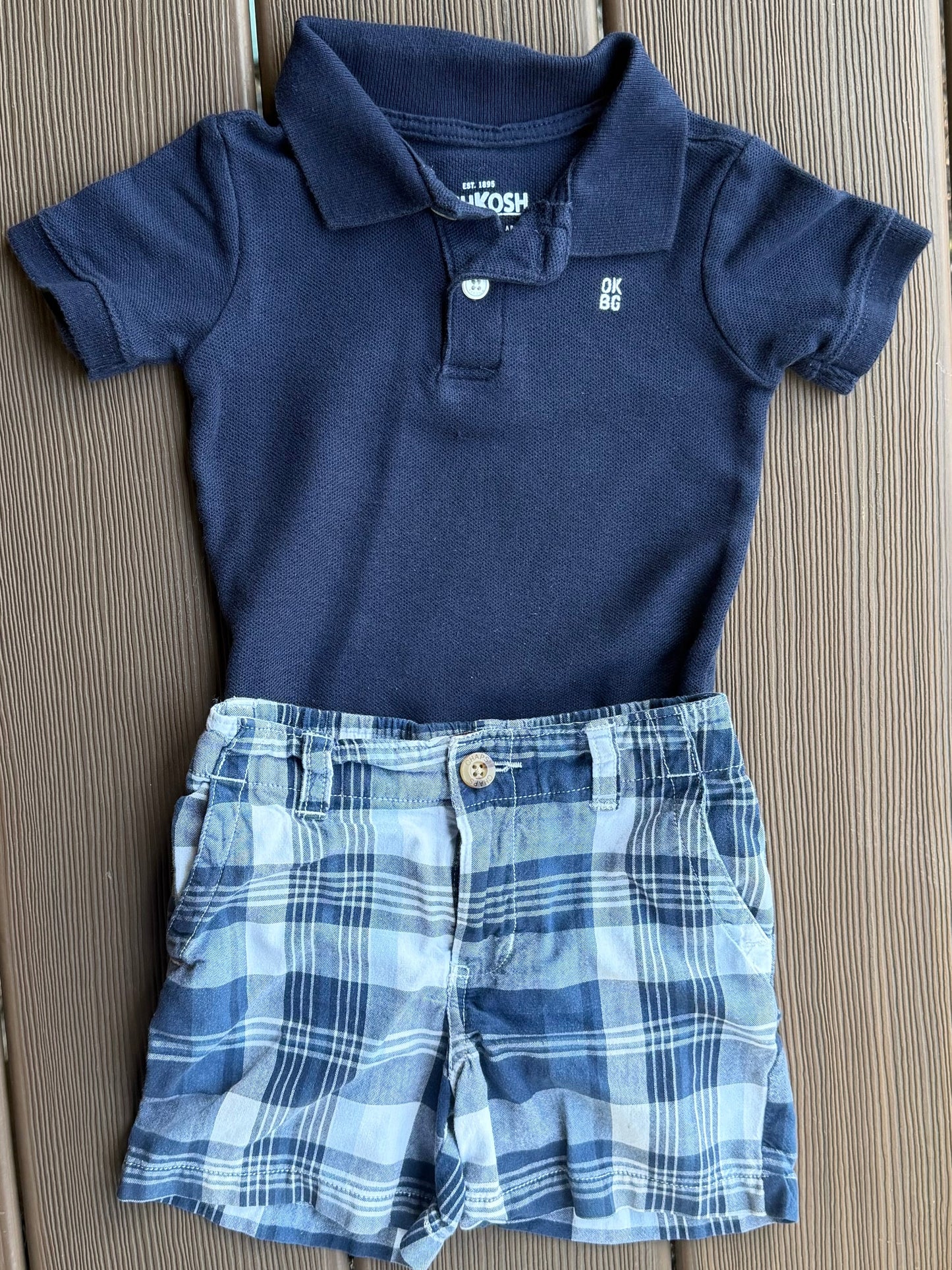 #28 REDUCED Chaps & OshKosh Navy Polo and Plaid Short Set, Size 12m