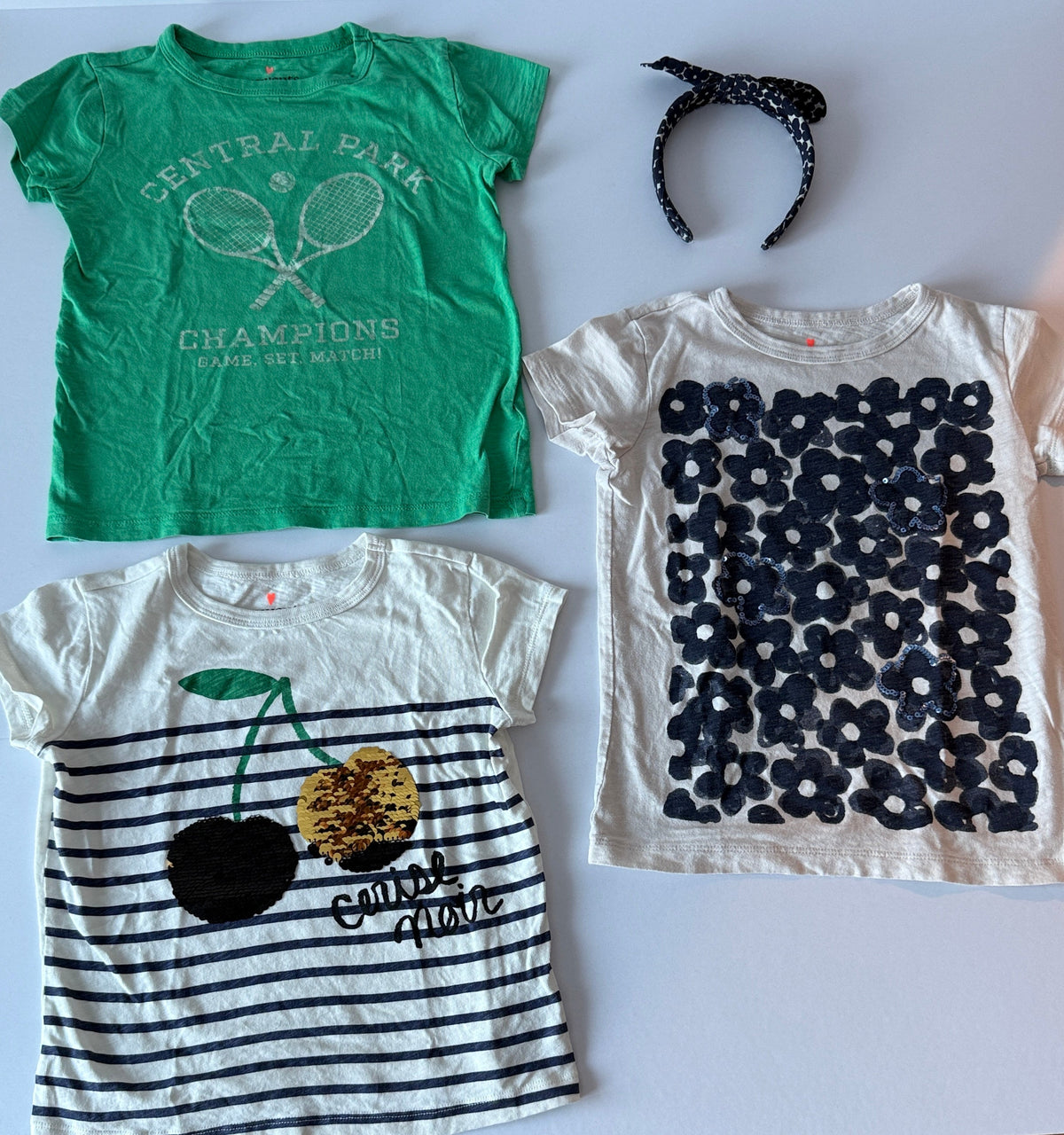 Seller #156_Crewcuts Set of 3 Graphic Tee and 1 Matching Headband Girls Size S 6/7