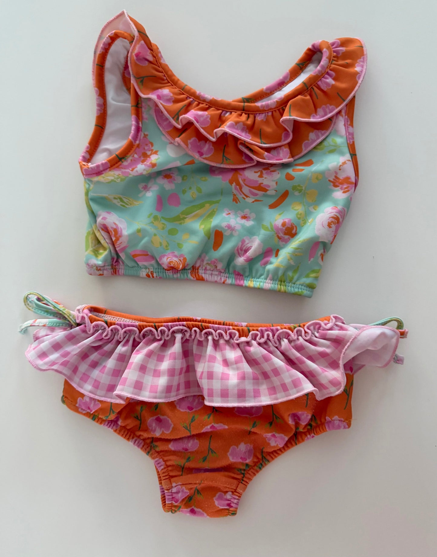 *reduced* #117, Girls 3T, SweetHoney orange floral tankini, GUC