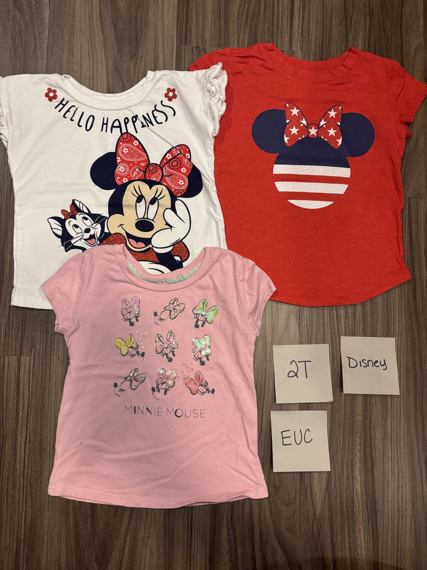 #138 - 2T Disney EUC (3) Minnie Mouse Tshirts (pink, white, red)