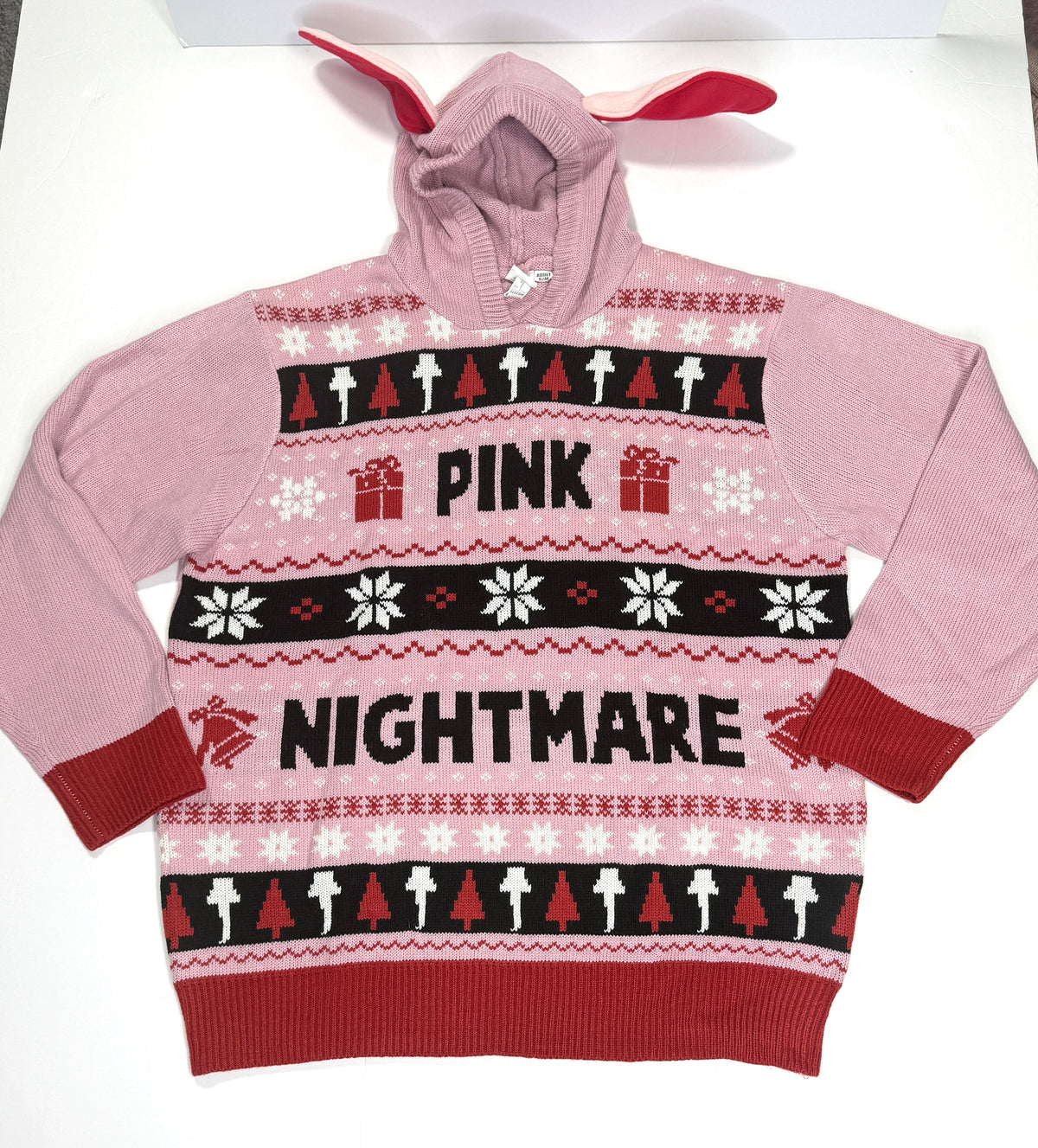 155 Unisex Christmas Story Sweater with Bunny Ears EUC - marked S/M but VERY oversized - I would say L/XL