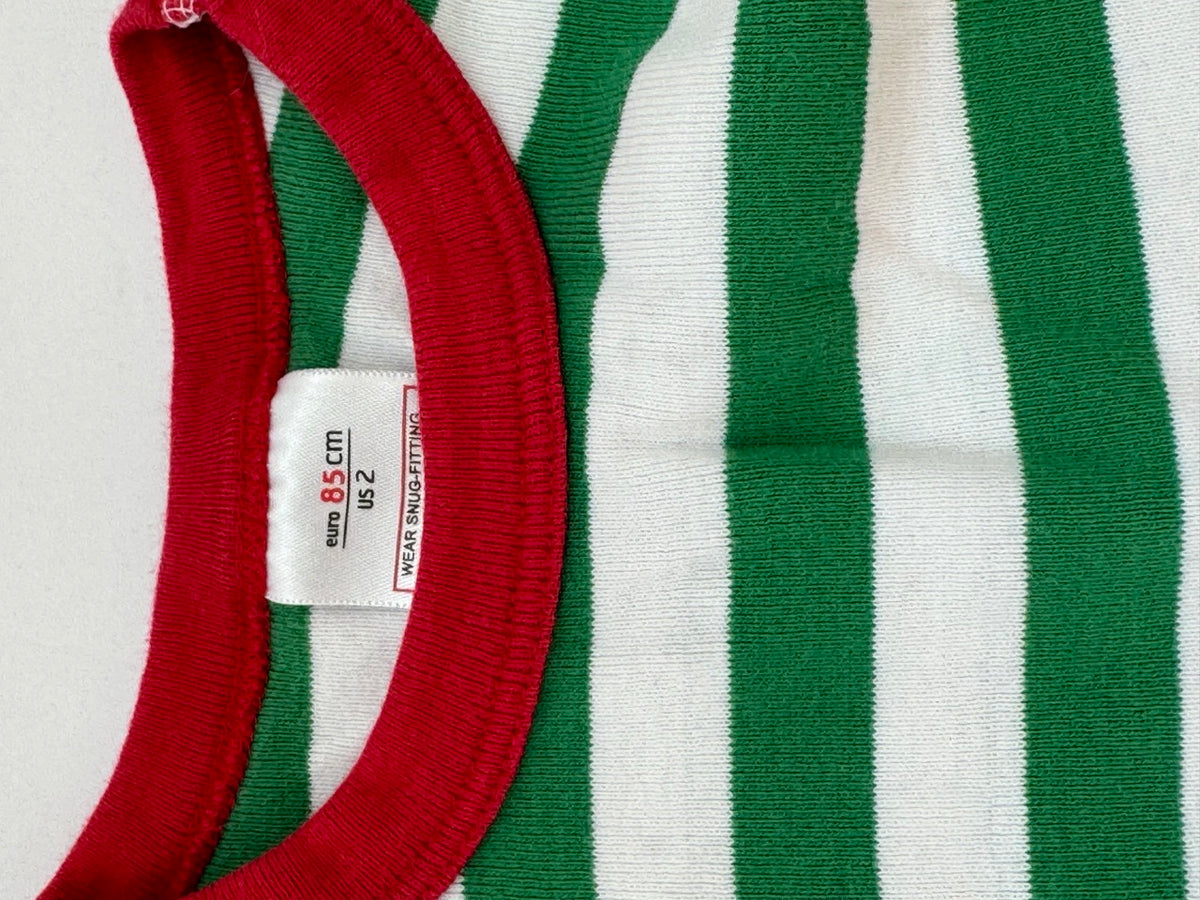 #82 Hanna Anderson Green, Red Striped PJs Gender Neutral Size 2T