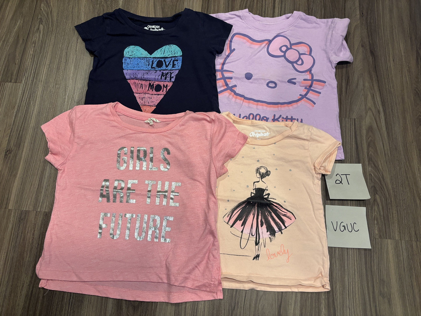 #138 - 2T VGUC (4) Shirts (Girls are the Future, Ballerina, Hello Kitty, Love Mom)