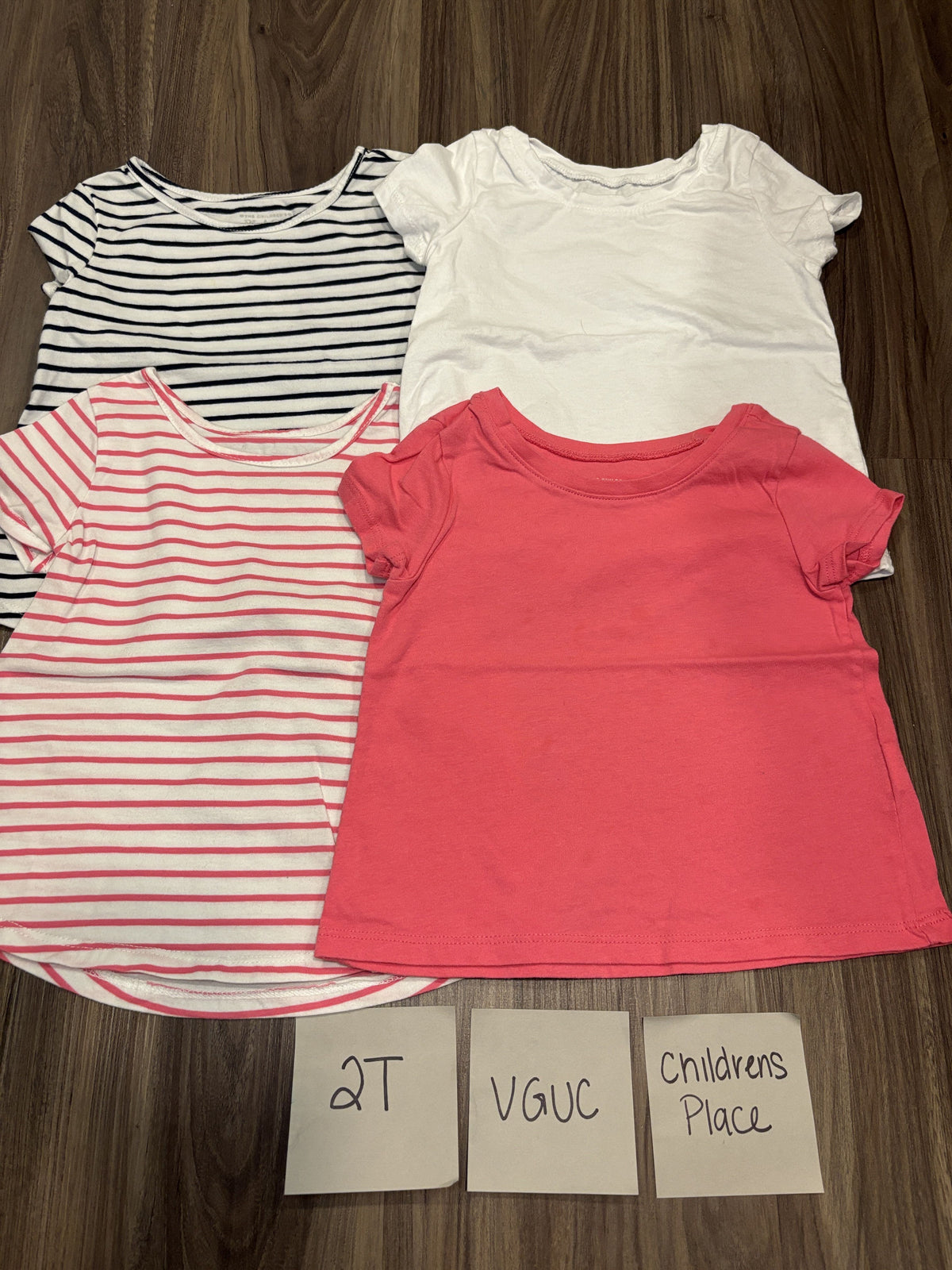 #138 - 2T Children's Place VGUC (4) Shirts (2 stripe, white, pink)
