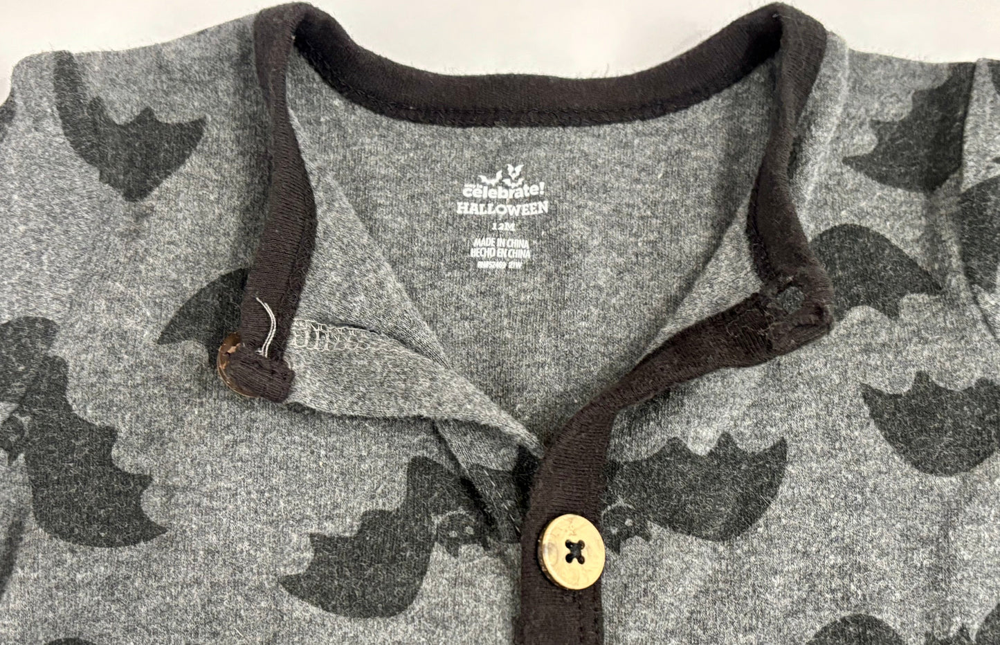 #132 - REDUCED - Black/Grey Halloween Bat Romper, 12M