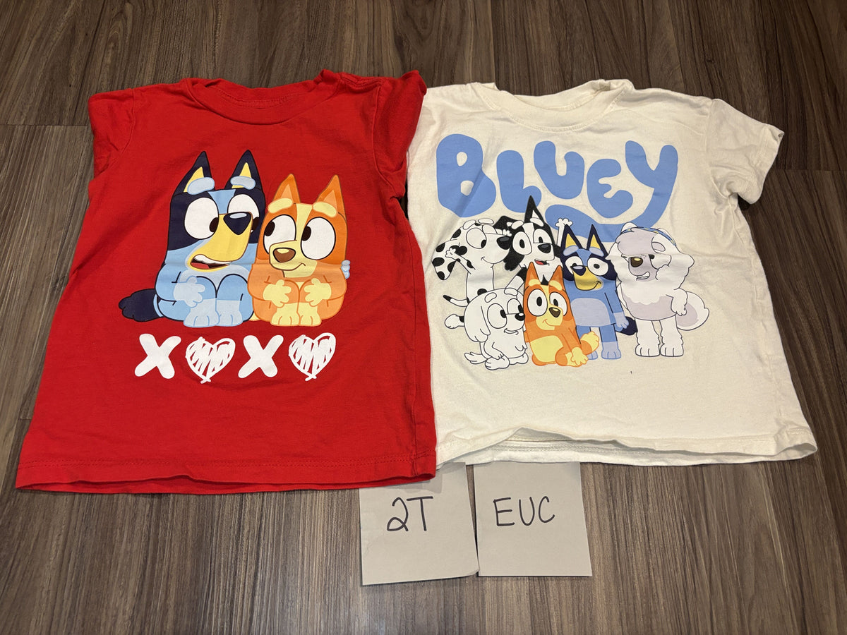 #138 - 2T EUC (2) Bluey TShirts (Red XOXO + White friends)