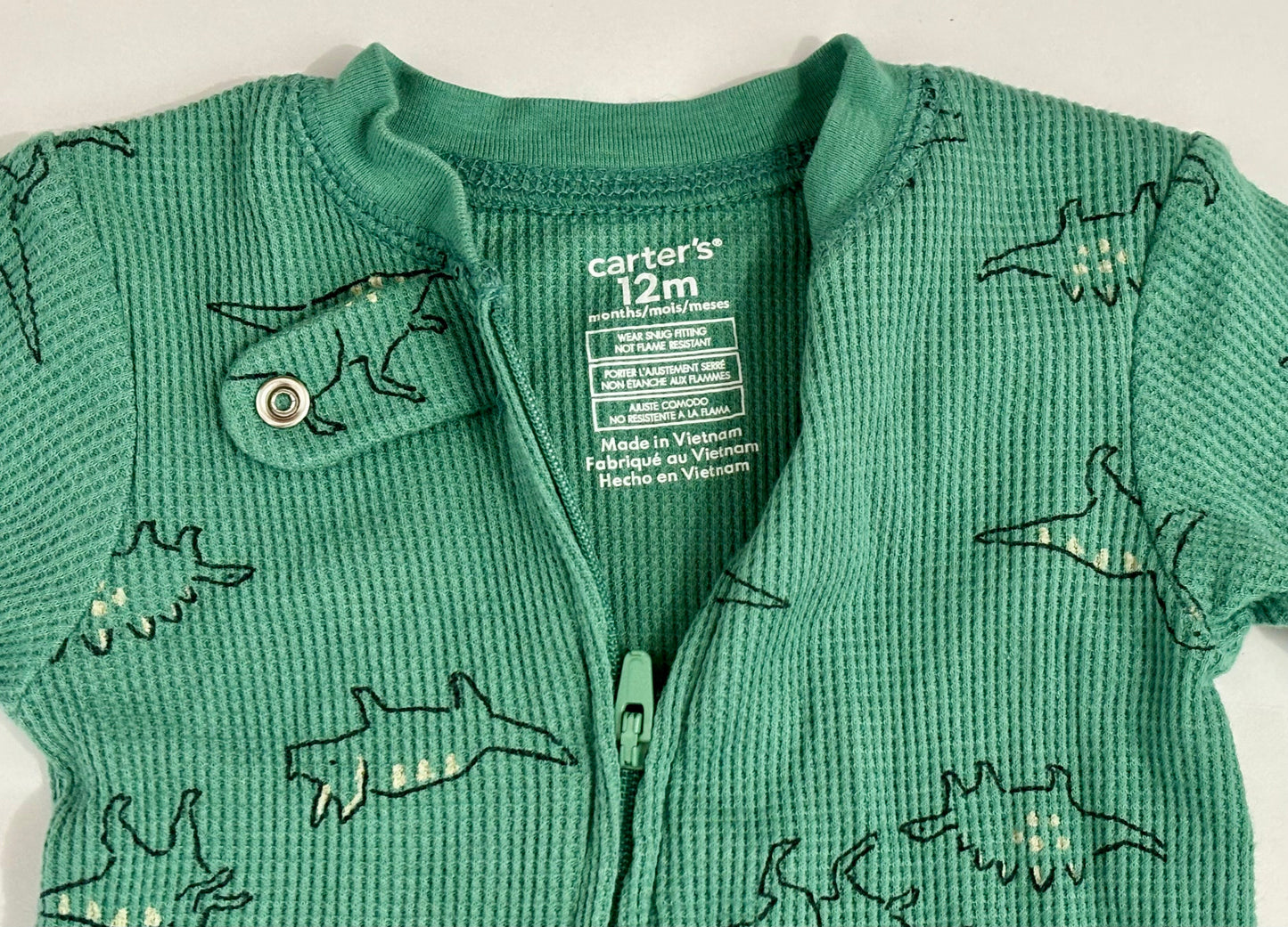#132 - Carter's: Baby Boy Dinosaur Print Thermal Footed Pajamas, 12M