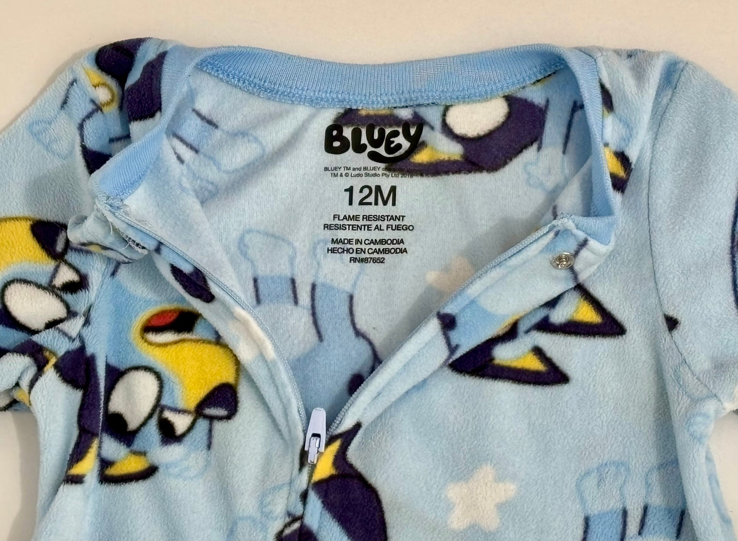 #132 - REDUCED - Bluey: One-Piece Sleeper Pajamas, 12M