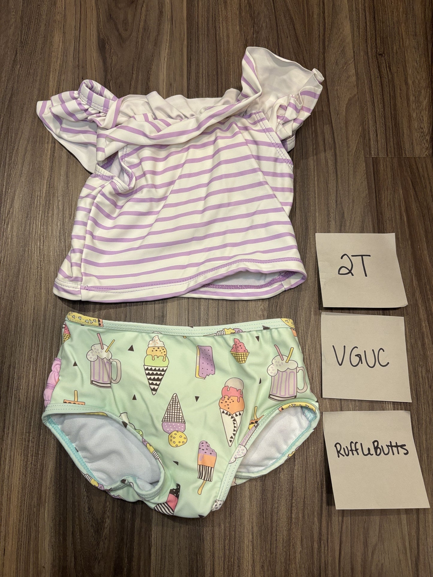 #77 - 2T - VGUC RuffleButts - 2 Piece ice cream cone Swimsuit