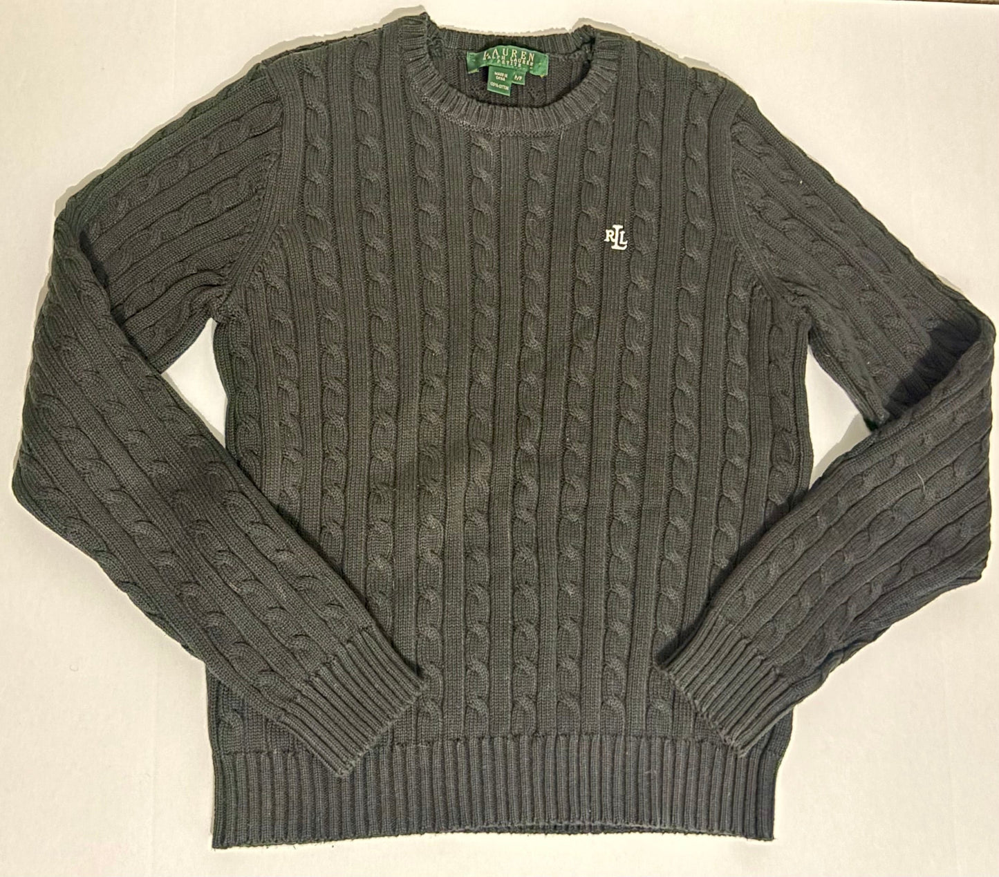 #132 - REDUCED - Ralph Lauren Petite: Women's Black Cable-Knit Cotton Sweater, Size P/P