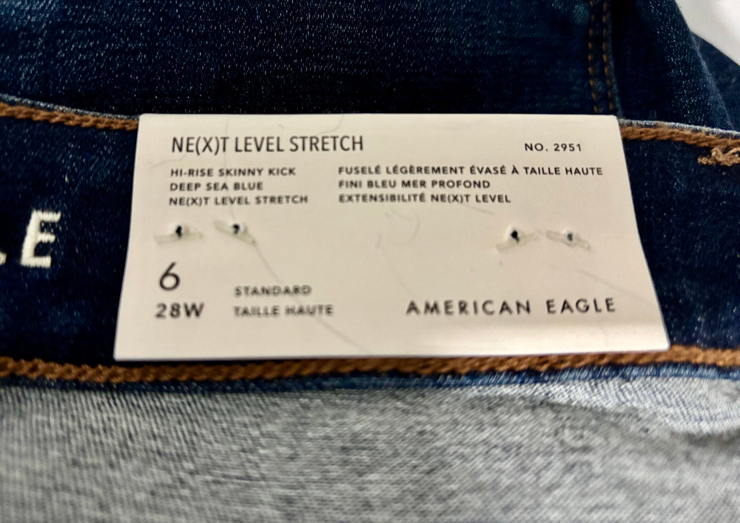 #132 - Americal Eagle: Women's NE(X)T Level Stretch Hi-Rise Skinny Kick Jeans, Deep Sea Blue, Size 6 - NWT