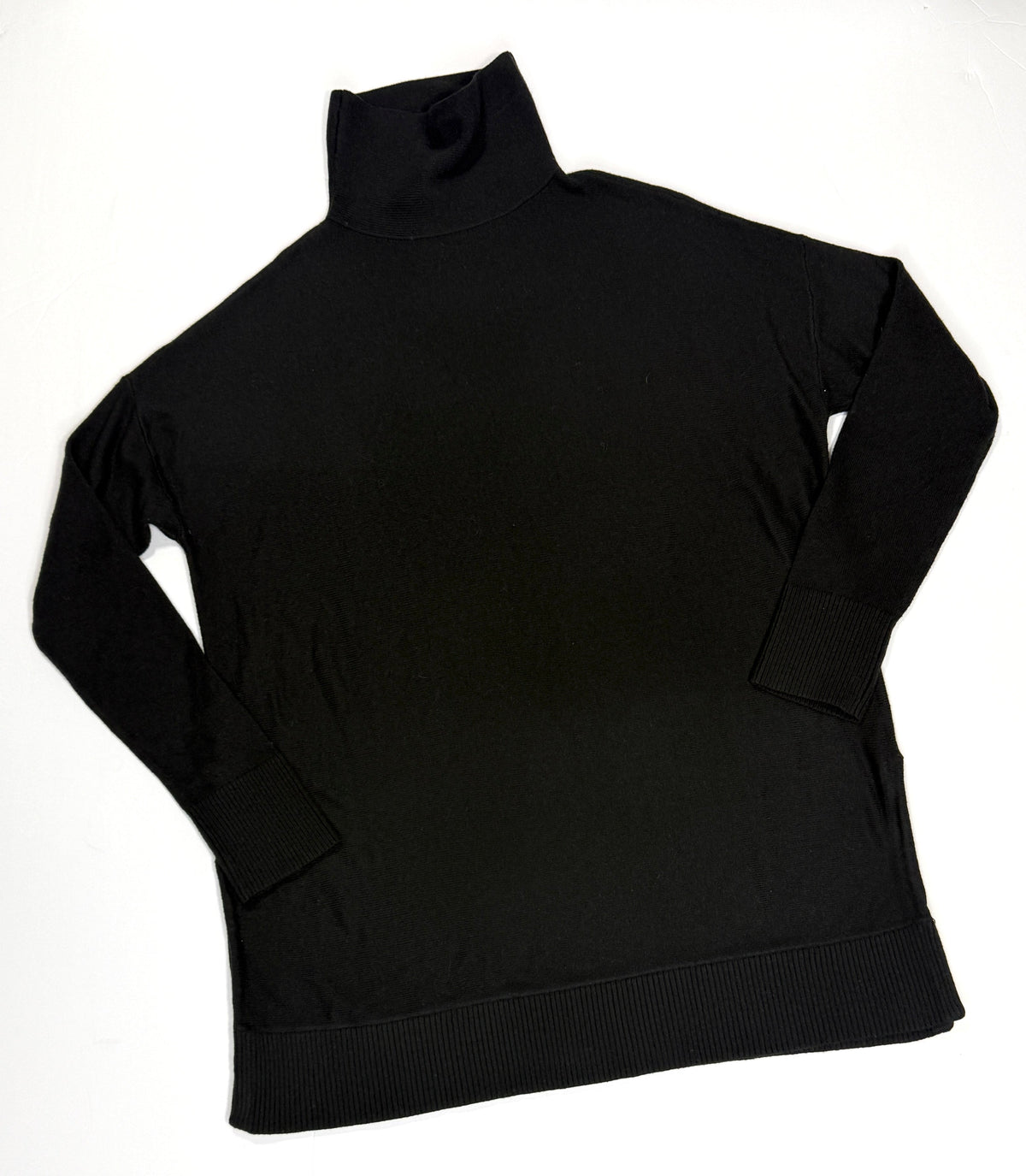 155 Women's Loft Size M Thin Black Tunic Turtleneck Sweater