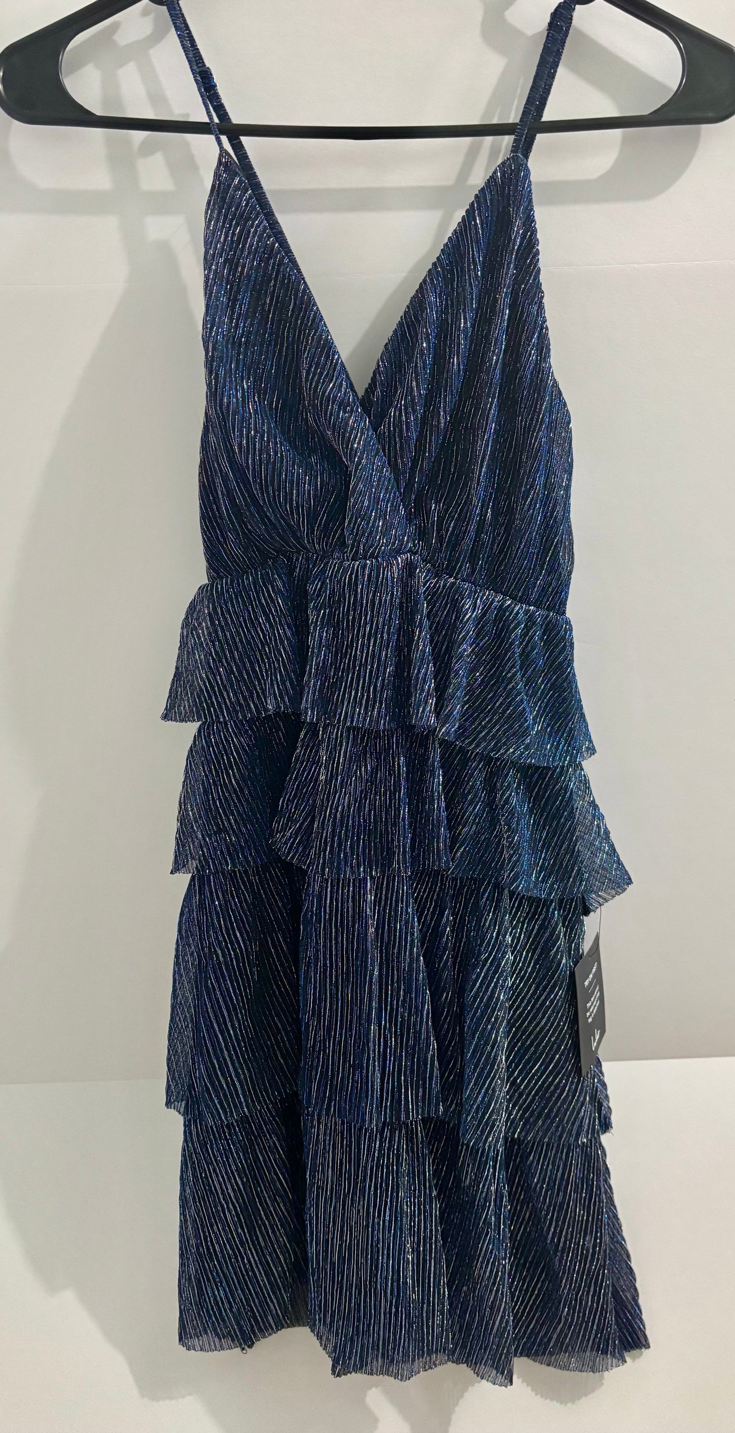 #132 - REDUCED - Lulus: Women's Blue Multi Metallic Tiered Mini Dress, Size S - NWT