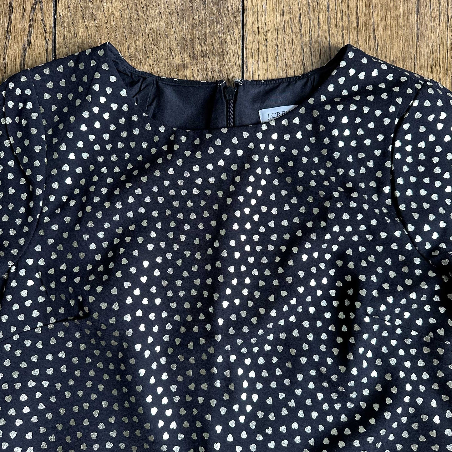 #95 EUC Women's Jcrew Mercentile Black with Gold Hearts Short Sleeve Dress, size 2