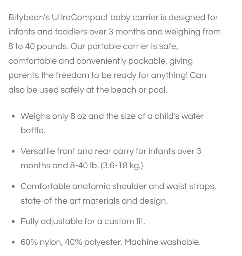 #33 bitybean Compact Water Baby Carrier