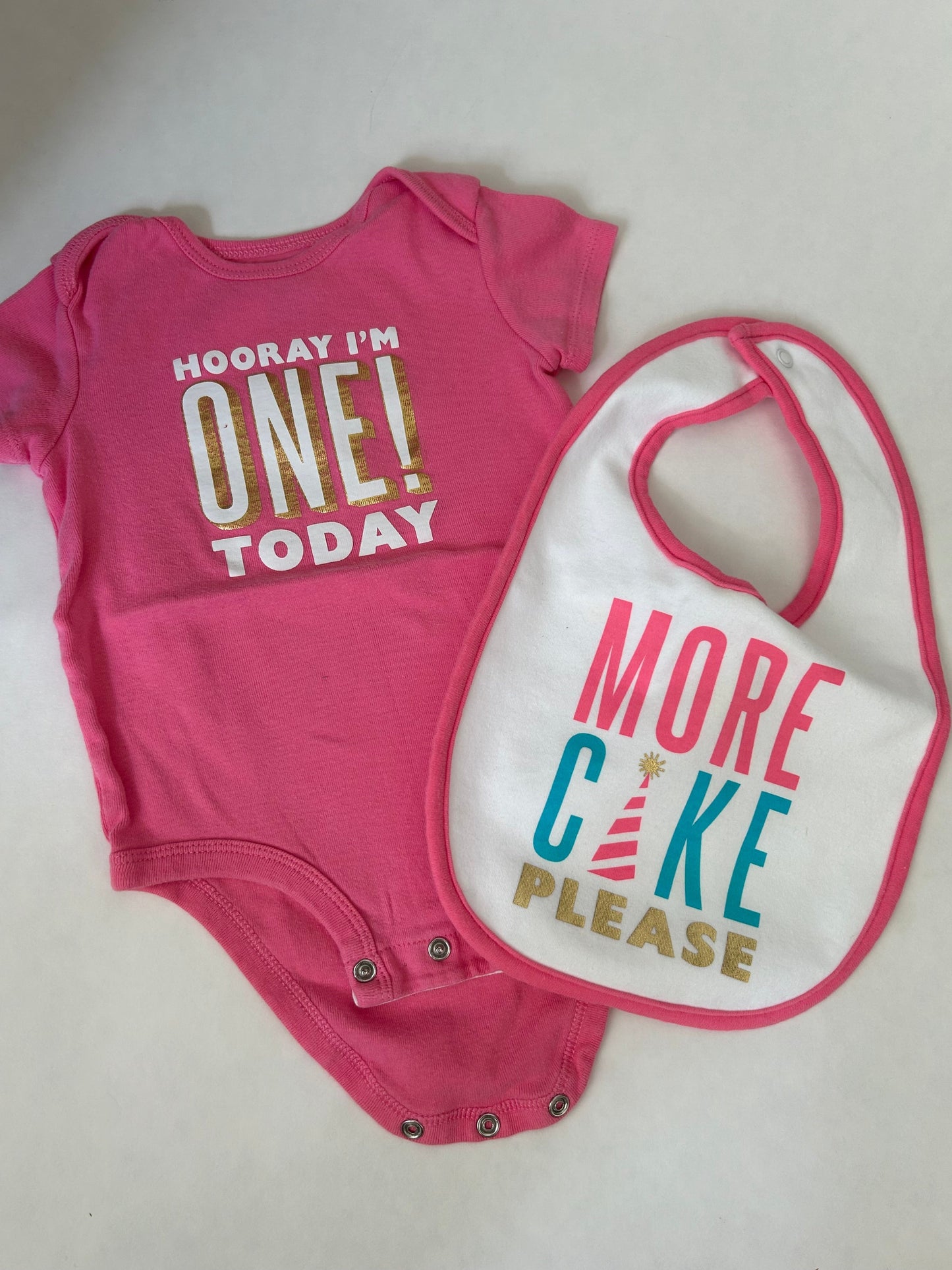 #200 Girls 12 month Birthday onesie with matching bib
