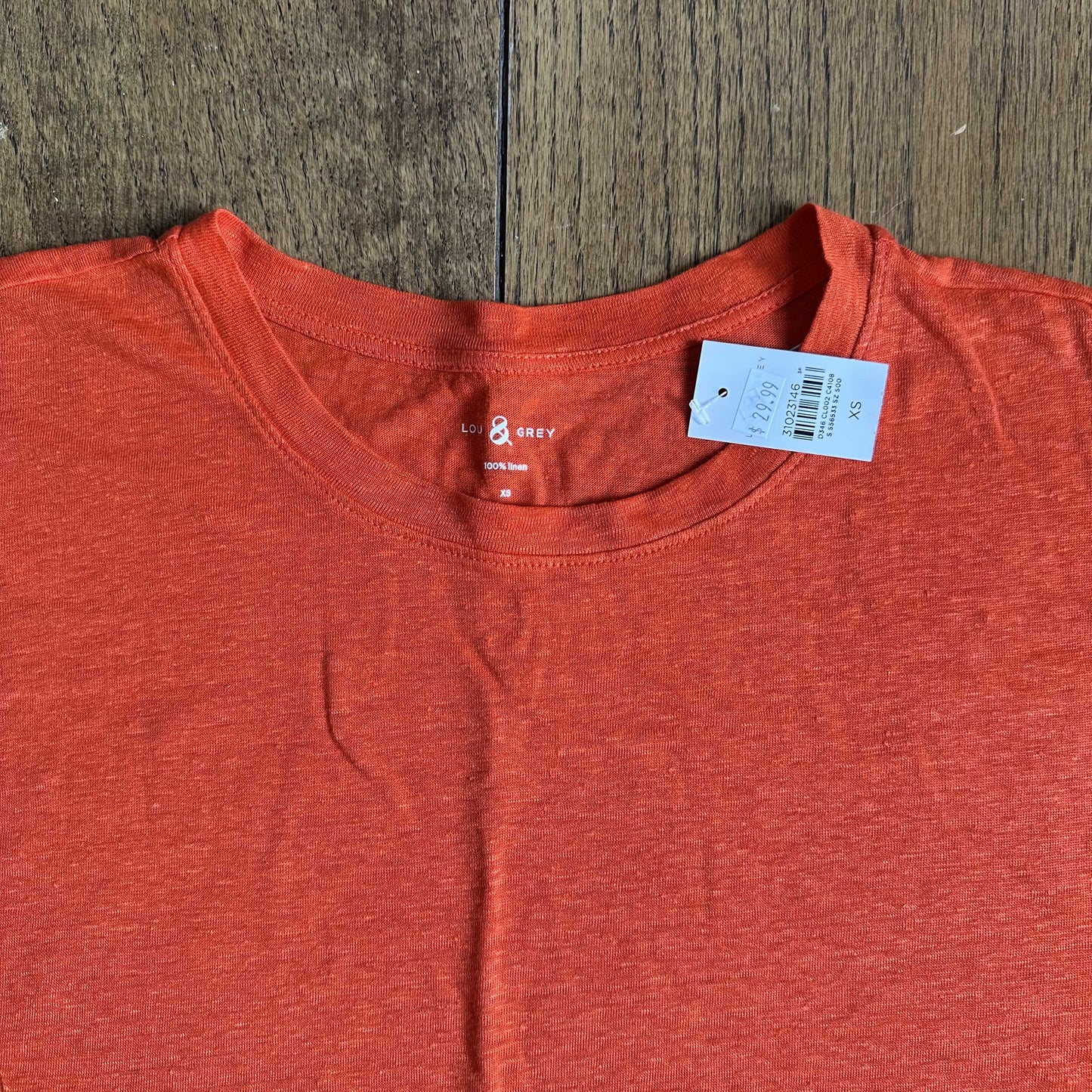 #95 NWT Women's Loft Lou & Gray Orange Short Sleeve Linen T shirt, size XS