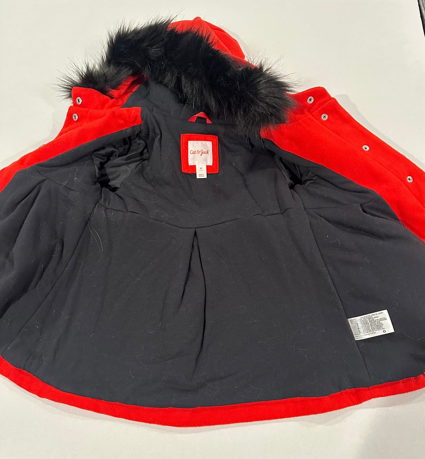 #160 Girls 4T Cat and Jack red faux fur lined jacket / coat