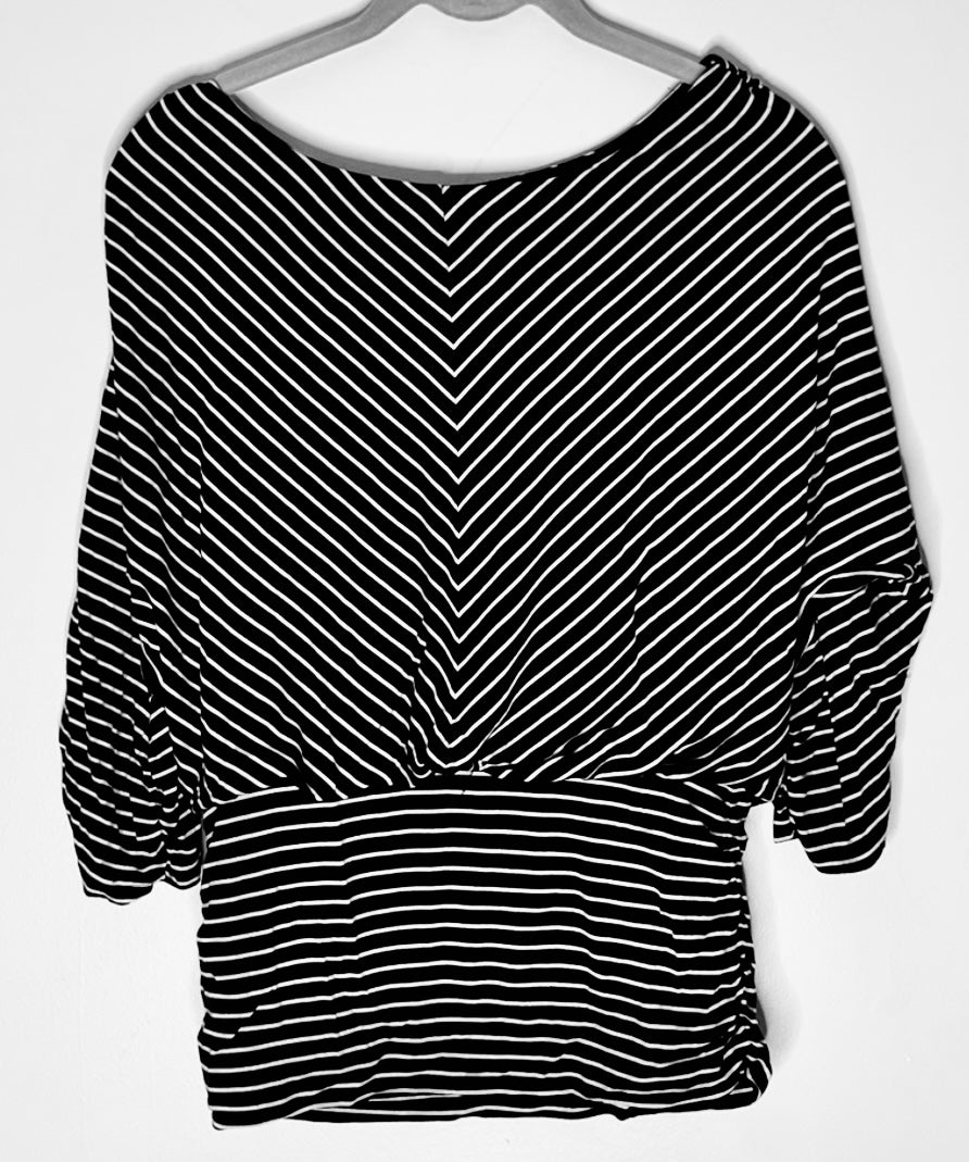 #132 - REDUCED- White House Black Market: Women’s Black & White Striped Dolman Sleeve Top, Size S