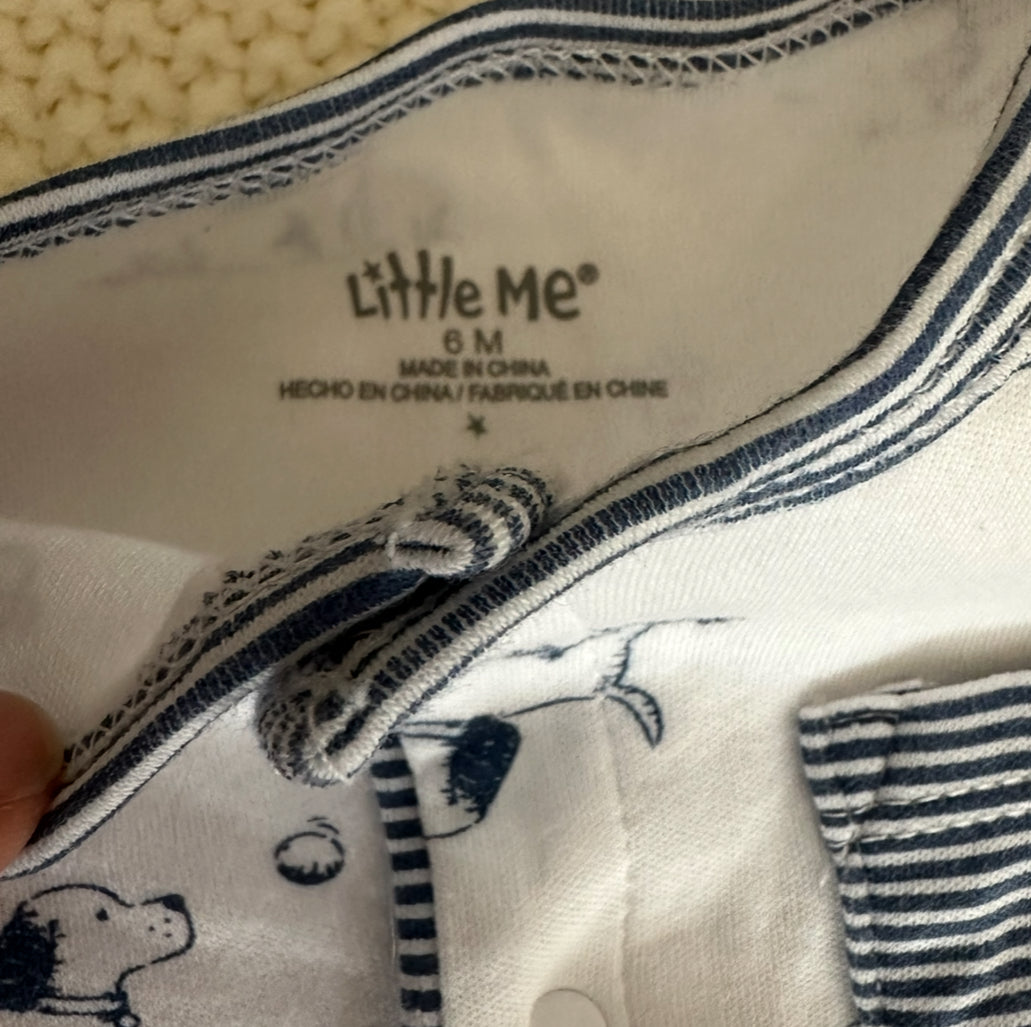 #93 Little Me Puppy Print Navy and White Footie Boys 6M