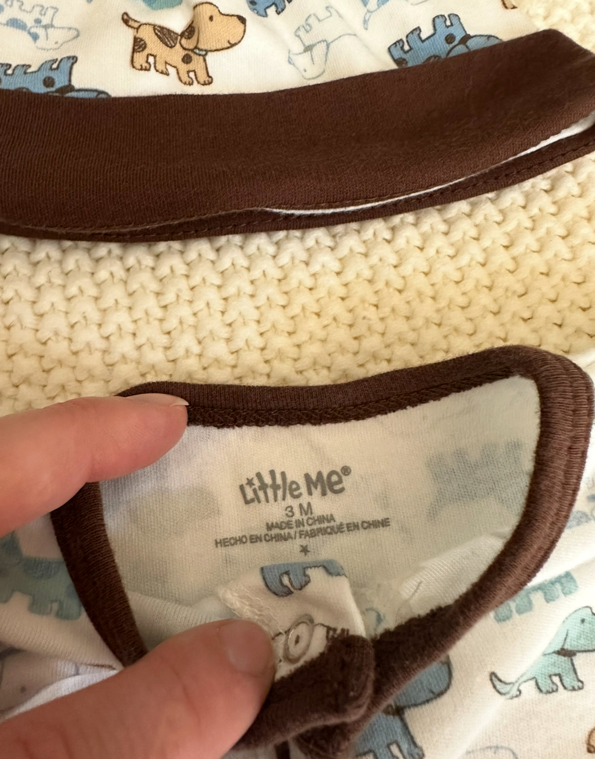 #93 Little Me Puppy Print Footie and Hat Boys 3M