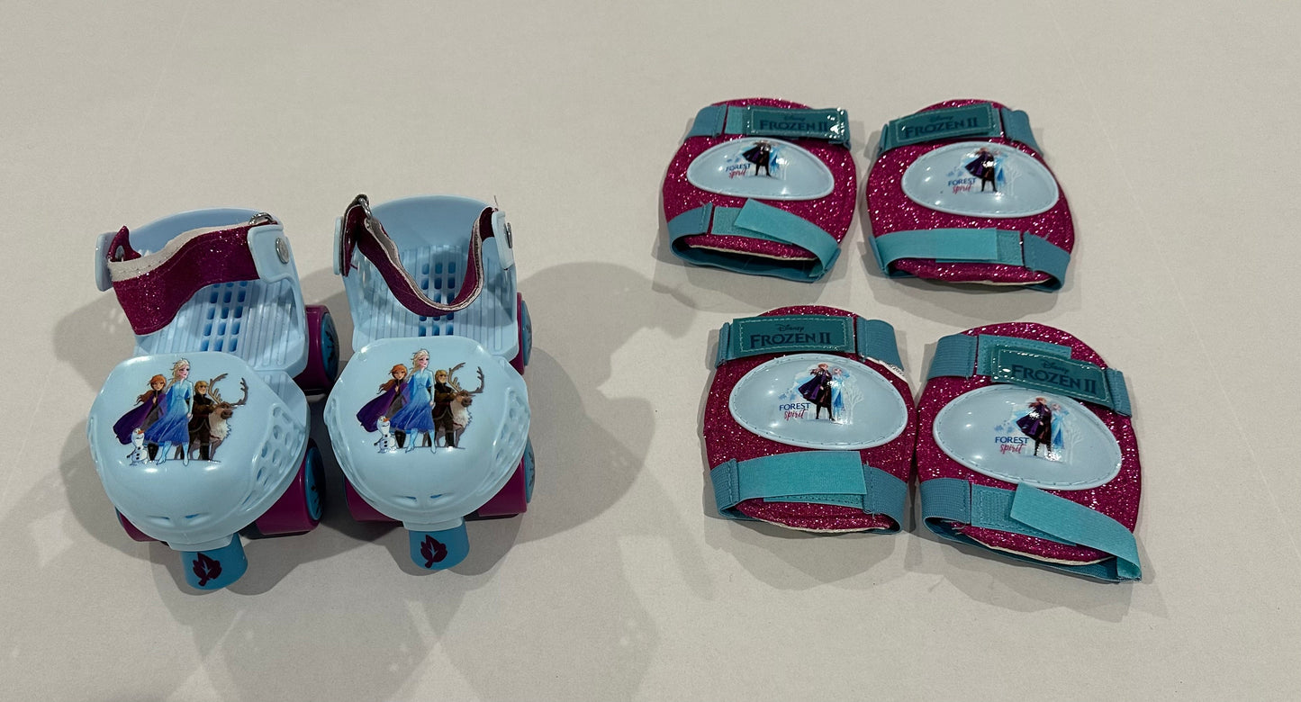 #160 Frozen kids adjustable roller skates (fits so.e 5-10) with elbow and knee pads